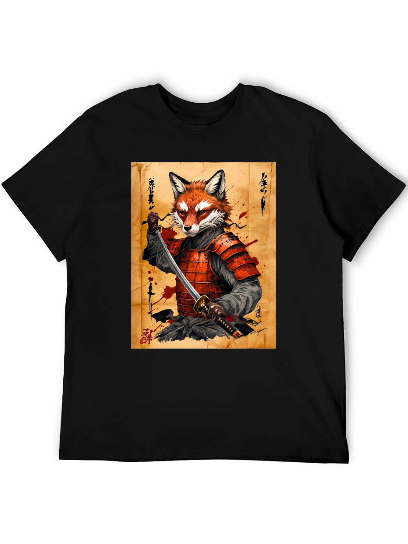 Black Fox Samurai Graphic T-Shirt - Unique Design view 5