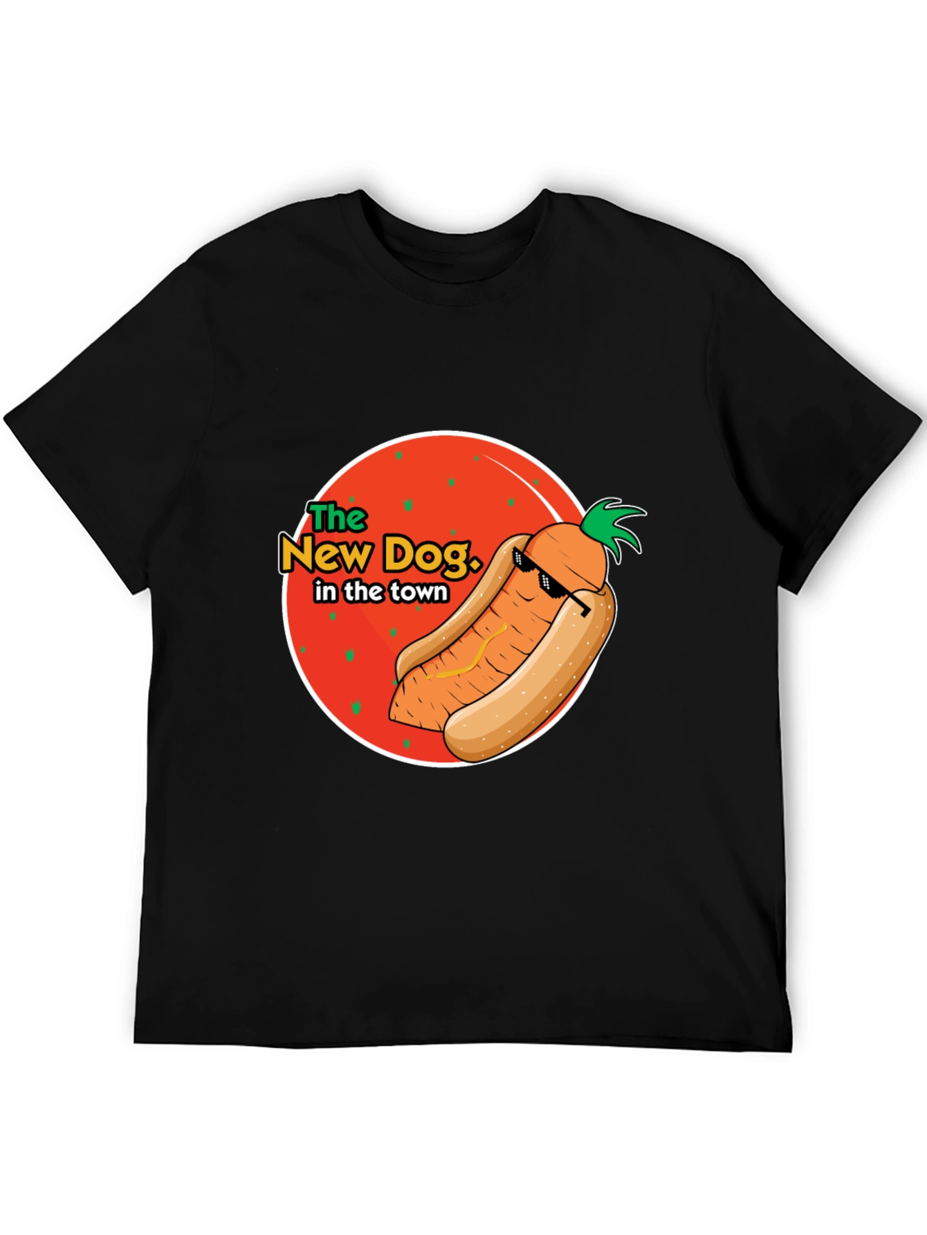 Black The New Dog in Town T-Shirt - Funny Carrot Hot Dog Graphic Tee view 5