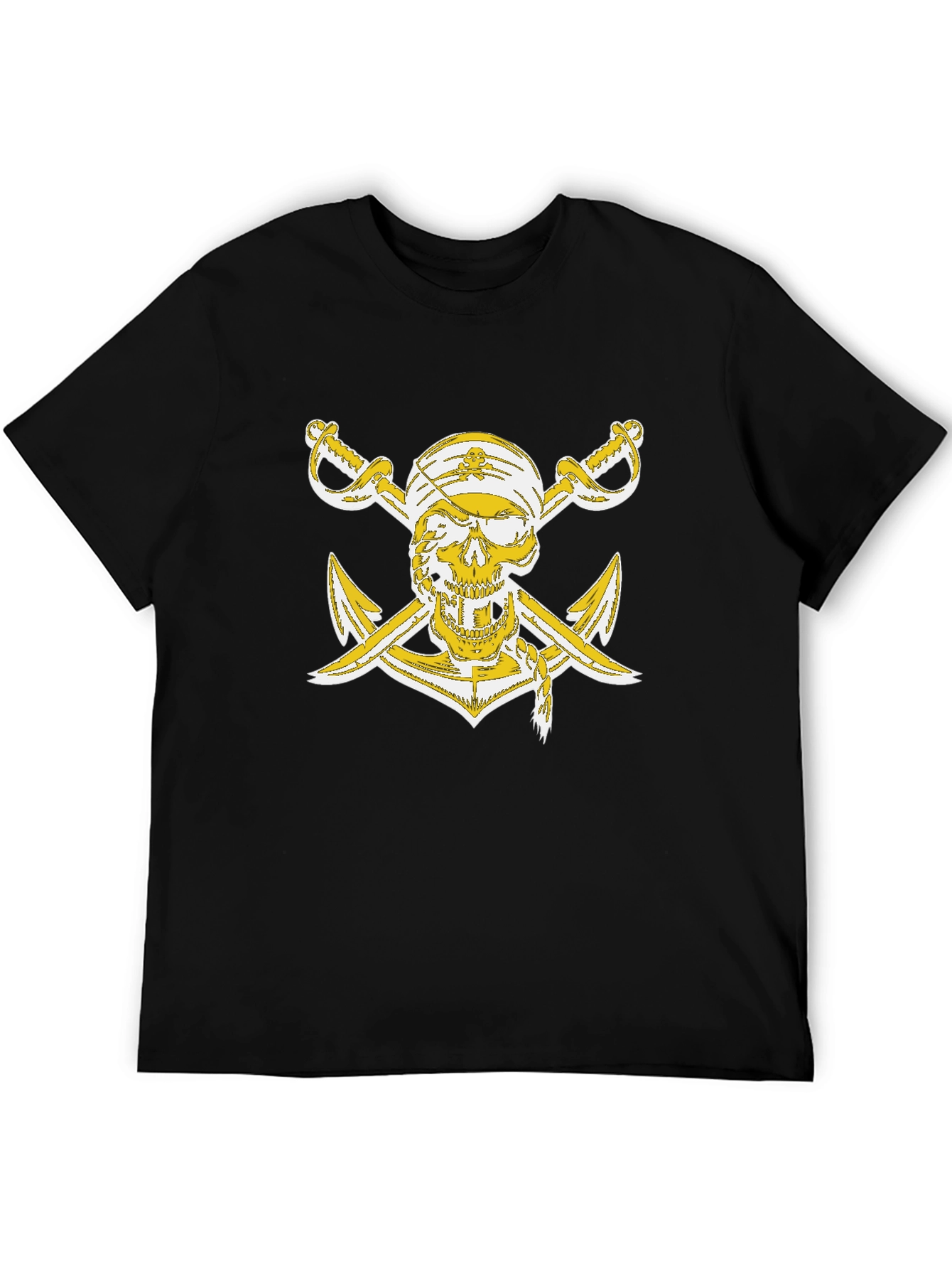 Black Pirate Skull Anchor Graphic T-Shirt view 5
