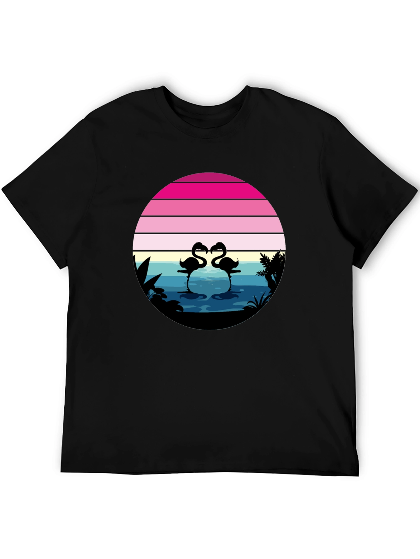 Black Retro Flamingo Sunset Graphic Tee view 5