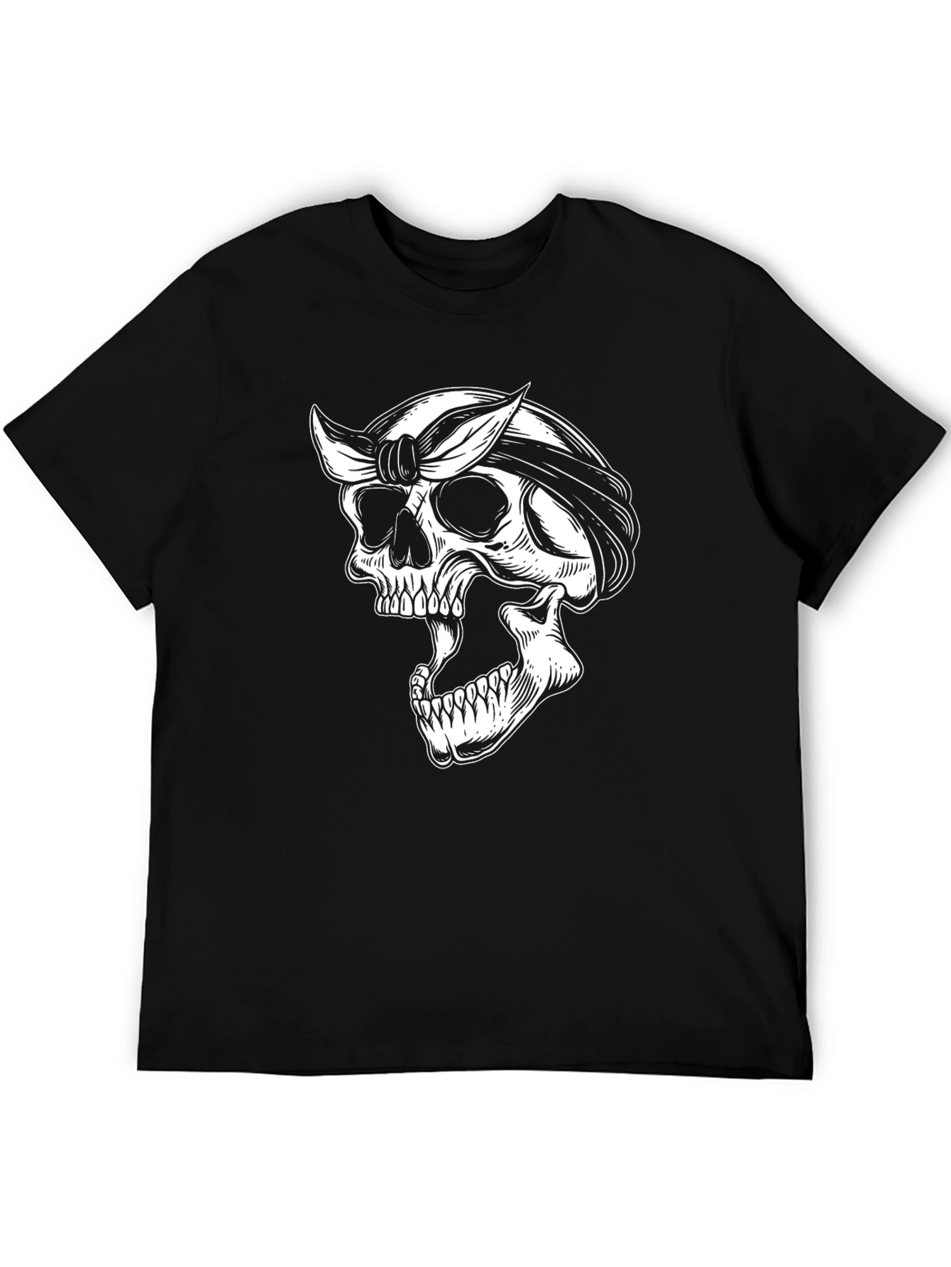 Black Skull Bandana Graphic Tee - Black Cotton T-Shirt view 5