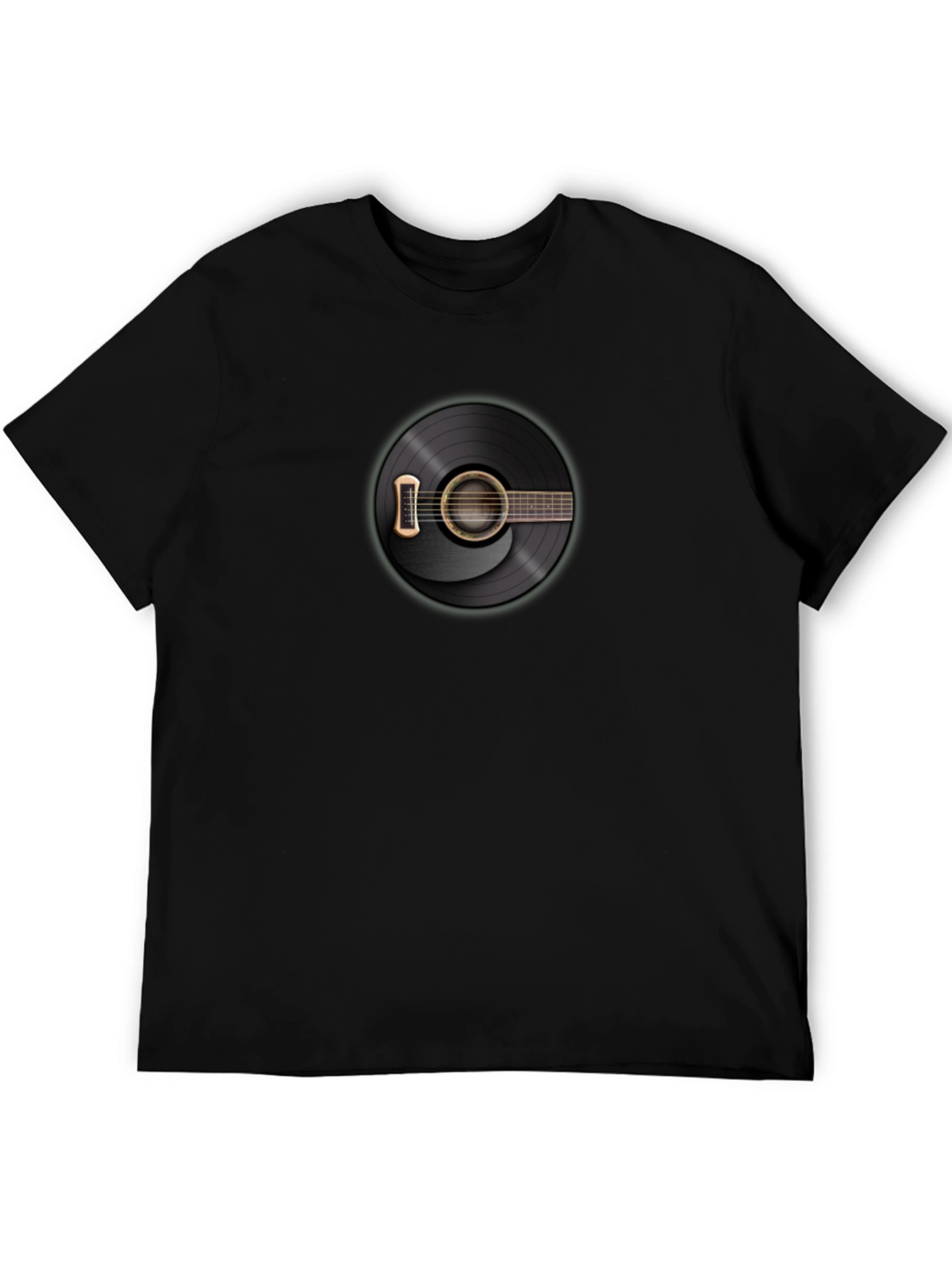 Black Guitar Record Graphic Tee - Black Cotton T-Shirt view 5