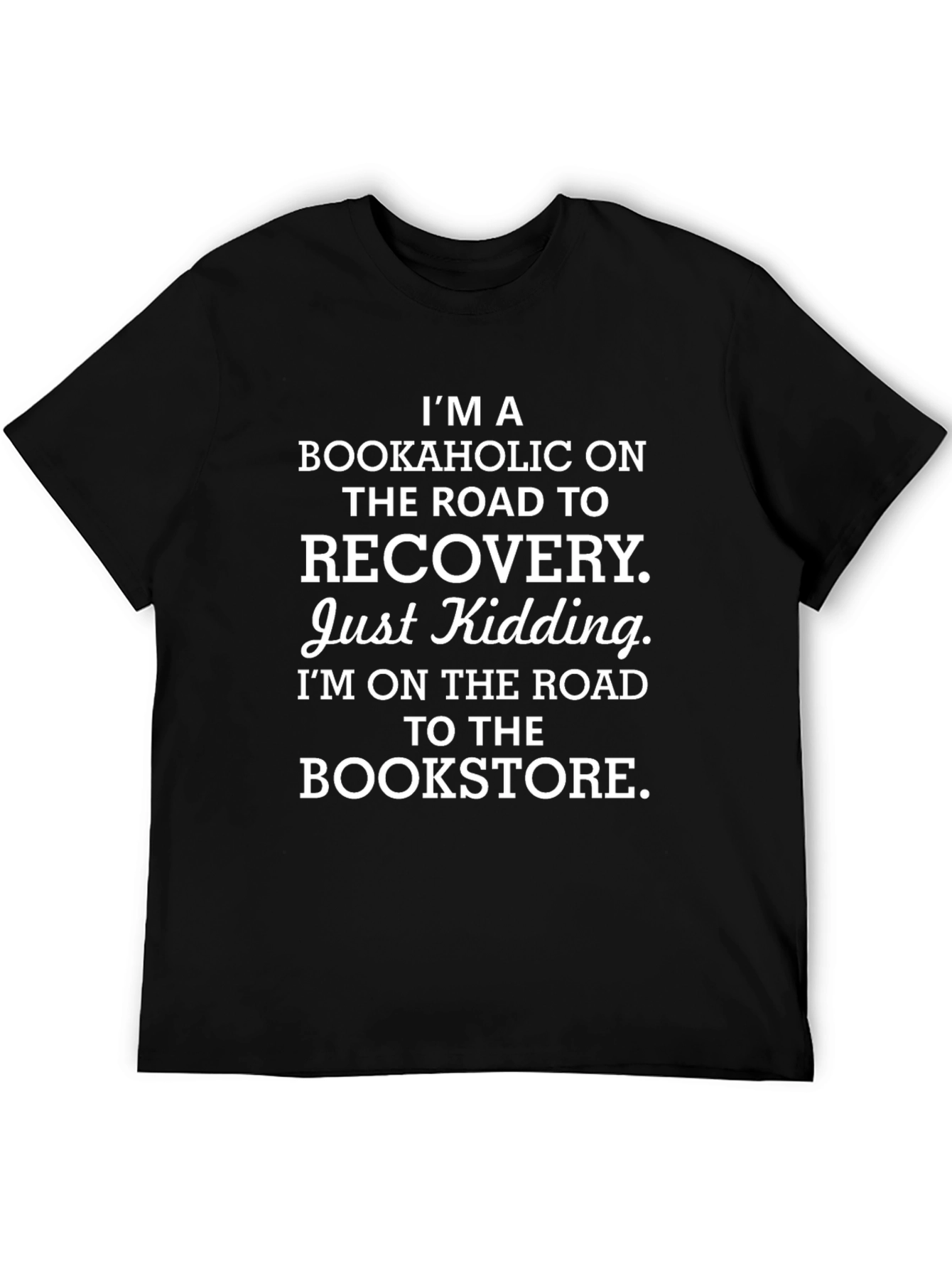 Black Bookaholic Funny T-Shirt: Road to Bookstore view 5