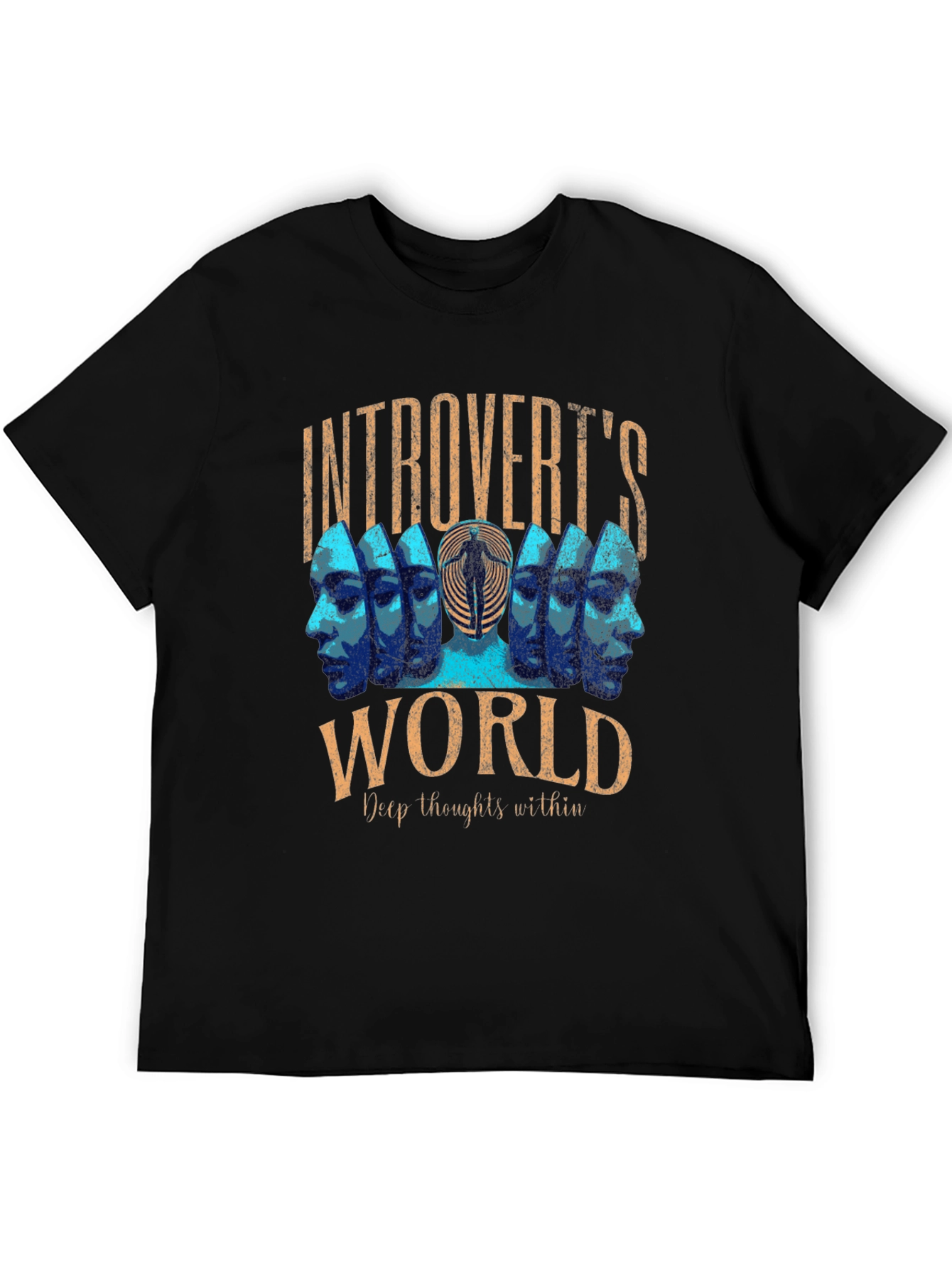 Black Introvert's World Graphic T-Shirt - Deep Thoughts Tee view 5