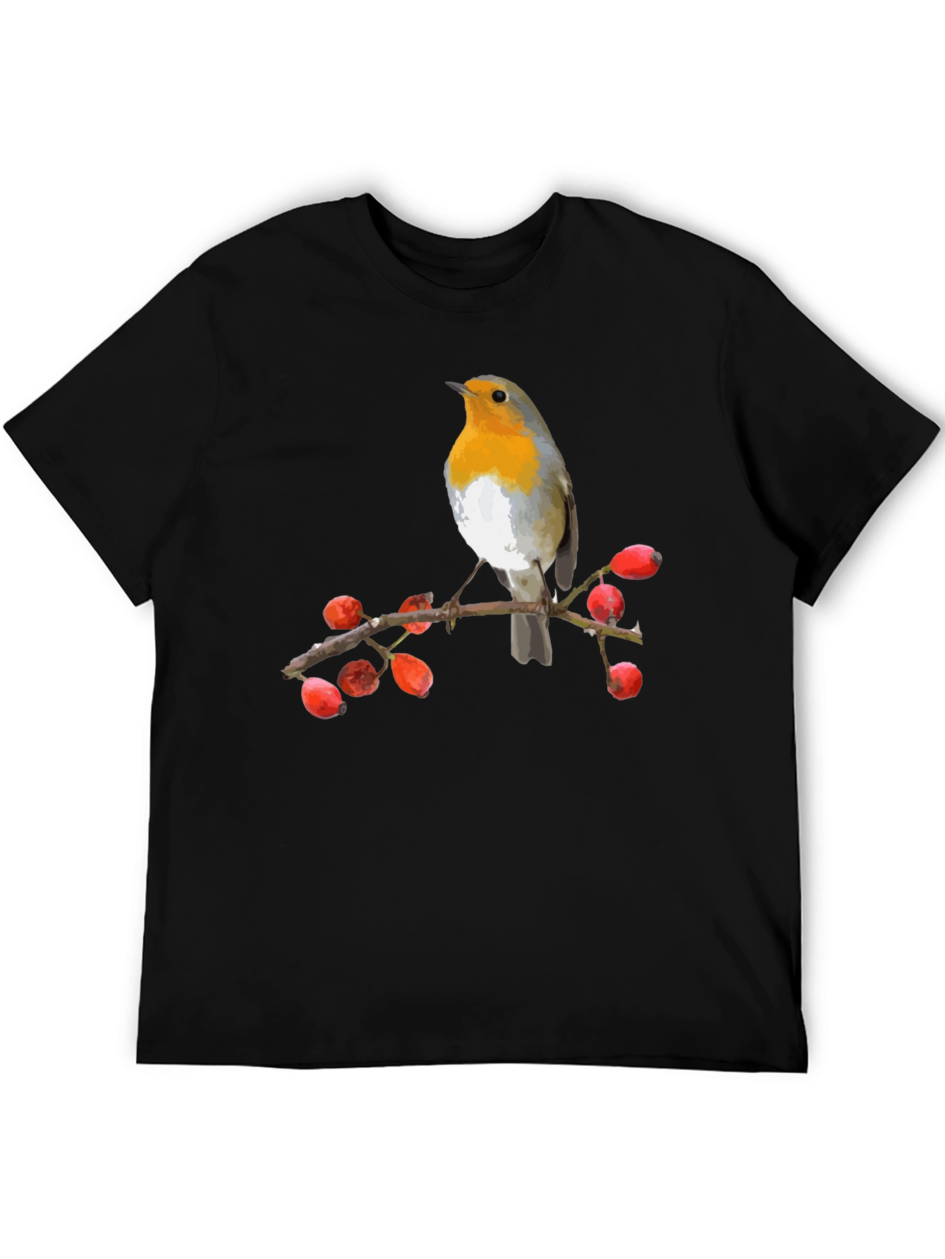 Black Robin Bird on Branch T-Shirt view 5