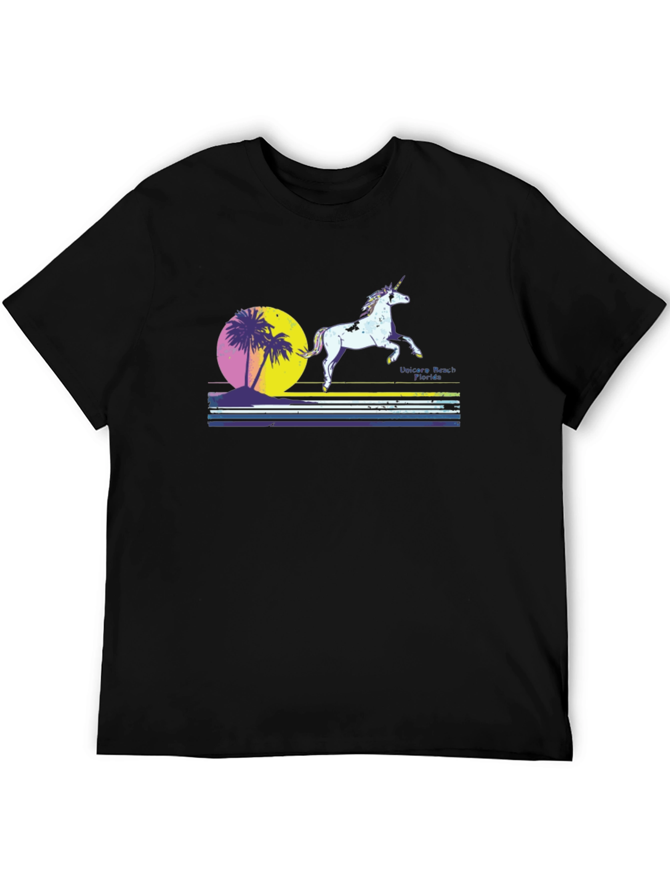Black Unicorn Beach Florida Men's Black T-Shirt view 5