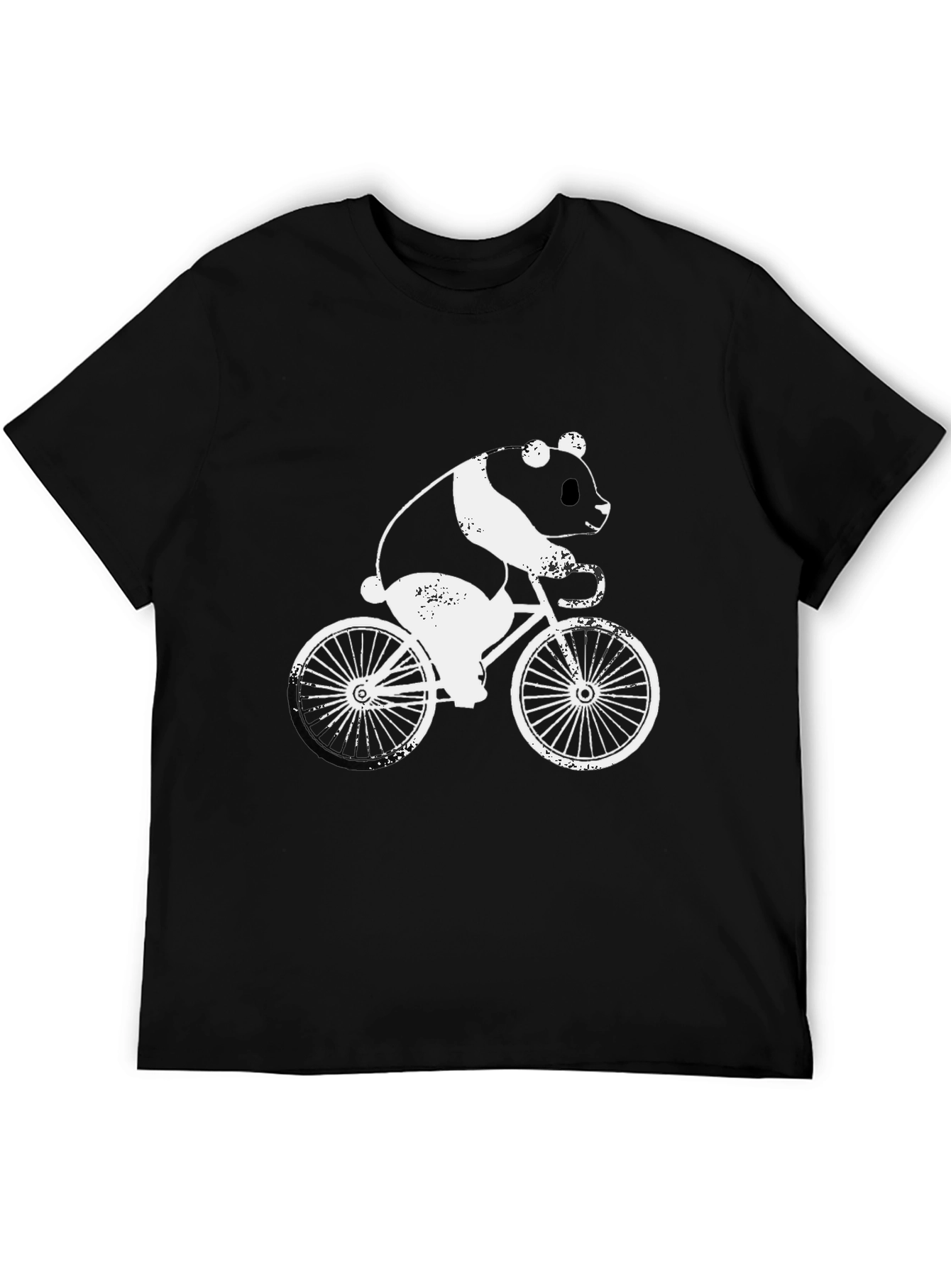 Black Panda on Bike Graphic Tee - Black Cotton T-Shirt view 5