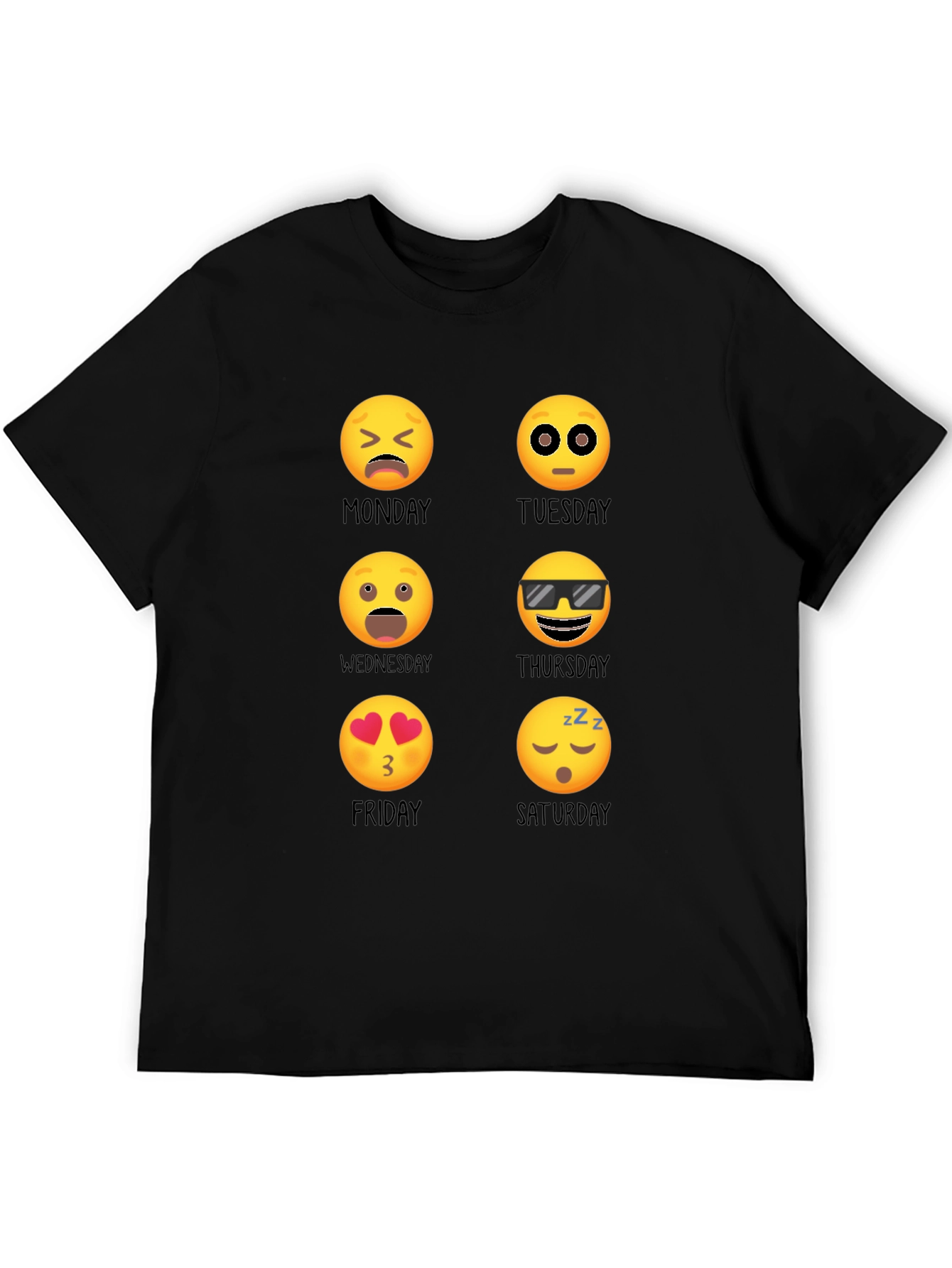 Black Emoji Days of the Week T-Shirt view 5