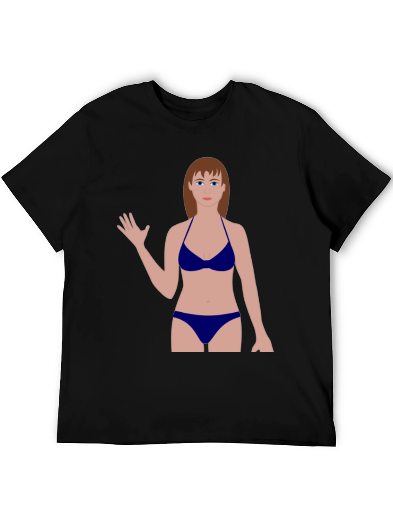 Black Novelty Graphic Tee - Cartoon Woman Swimsuit Design view 5