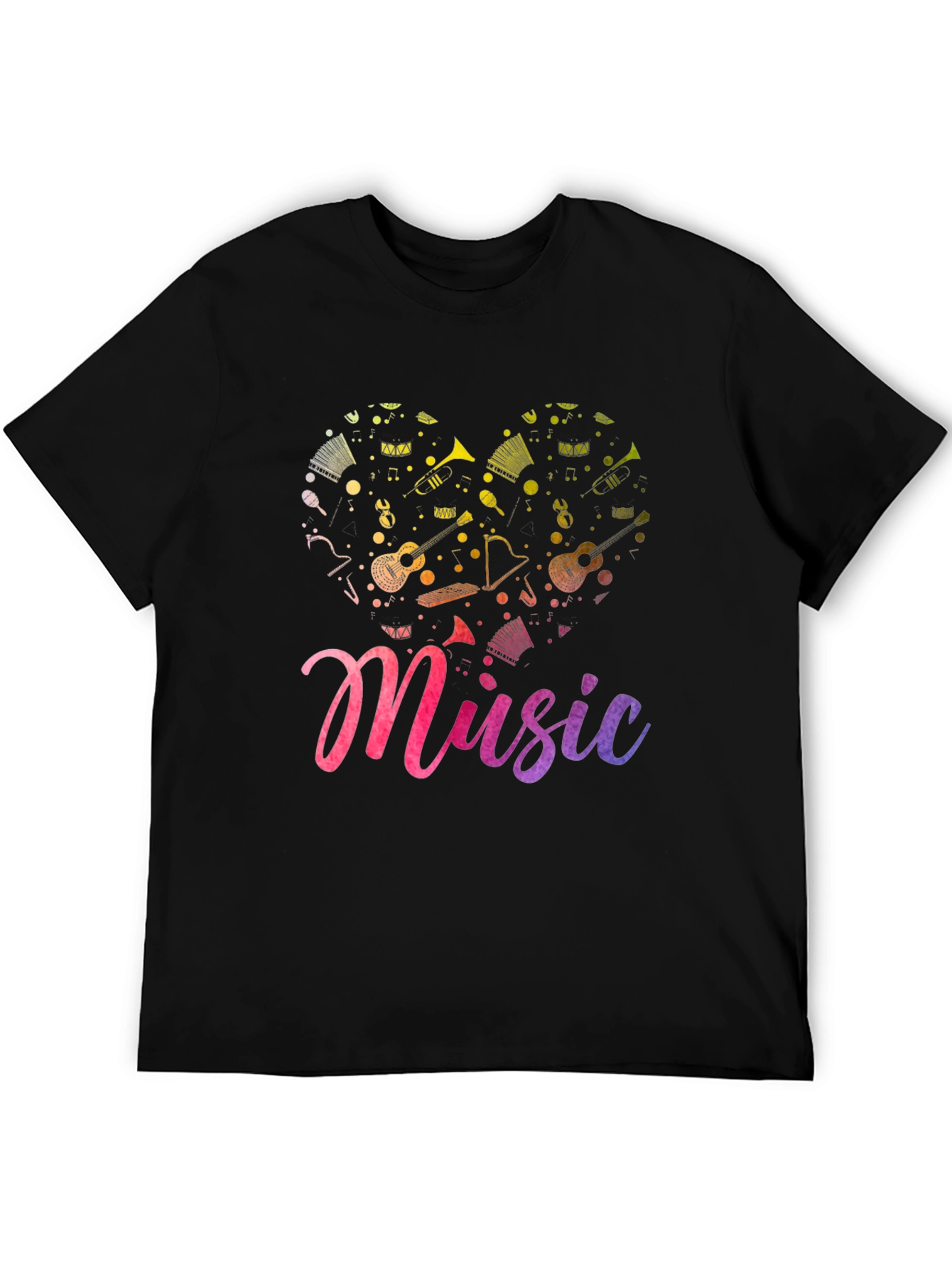 Black Music Heart Graphic Tee - Soft Black T-Shirt view 5