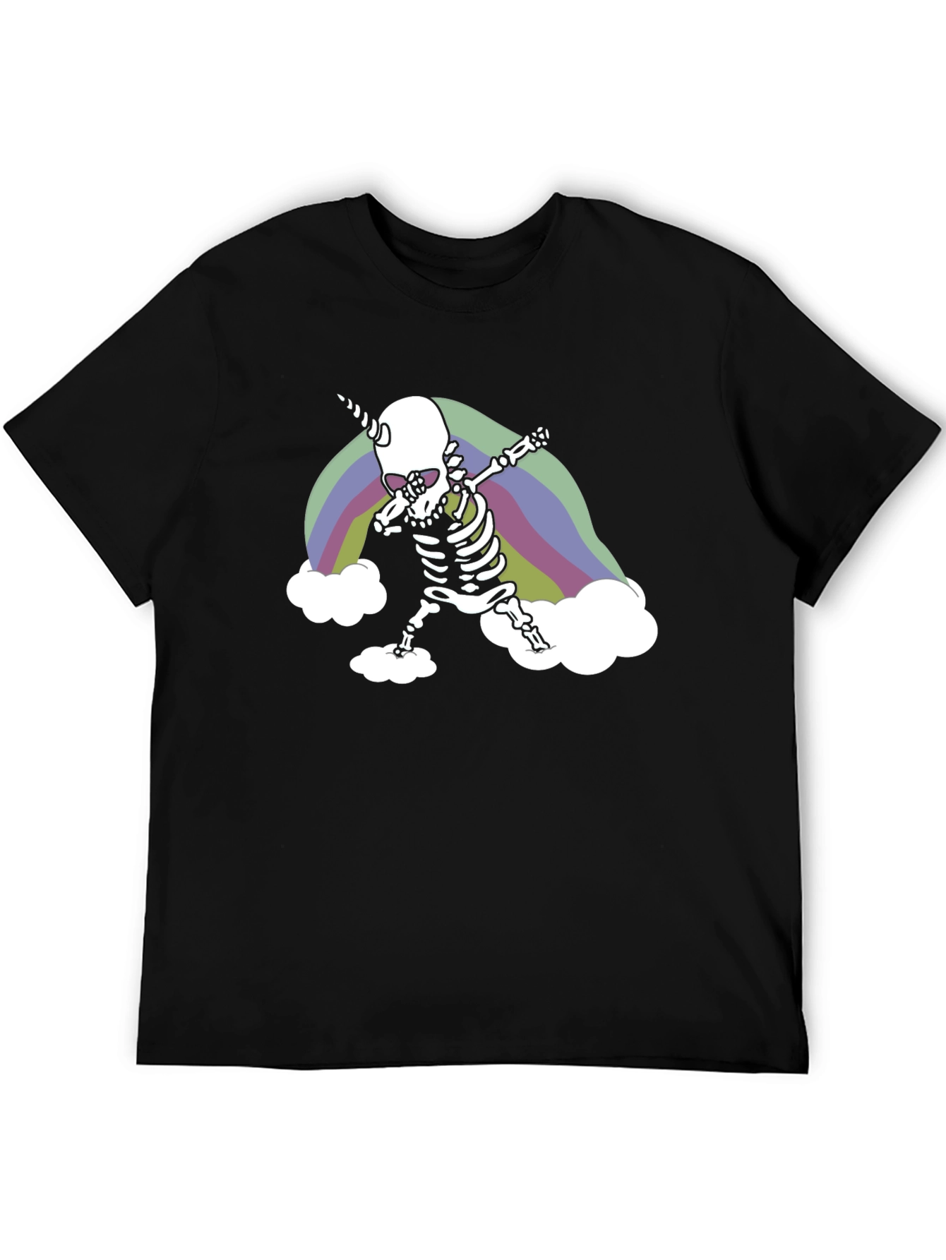 Black Dabbing Skeleton Unicorn Rainbow Graphic Tee view 5