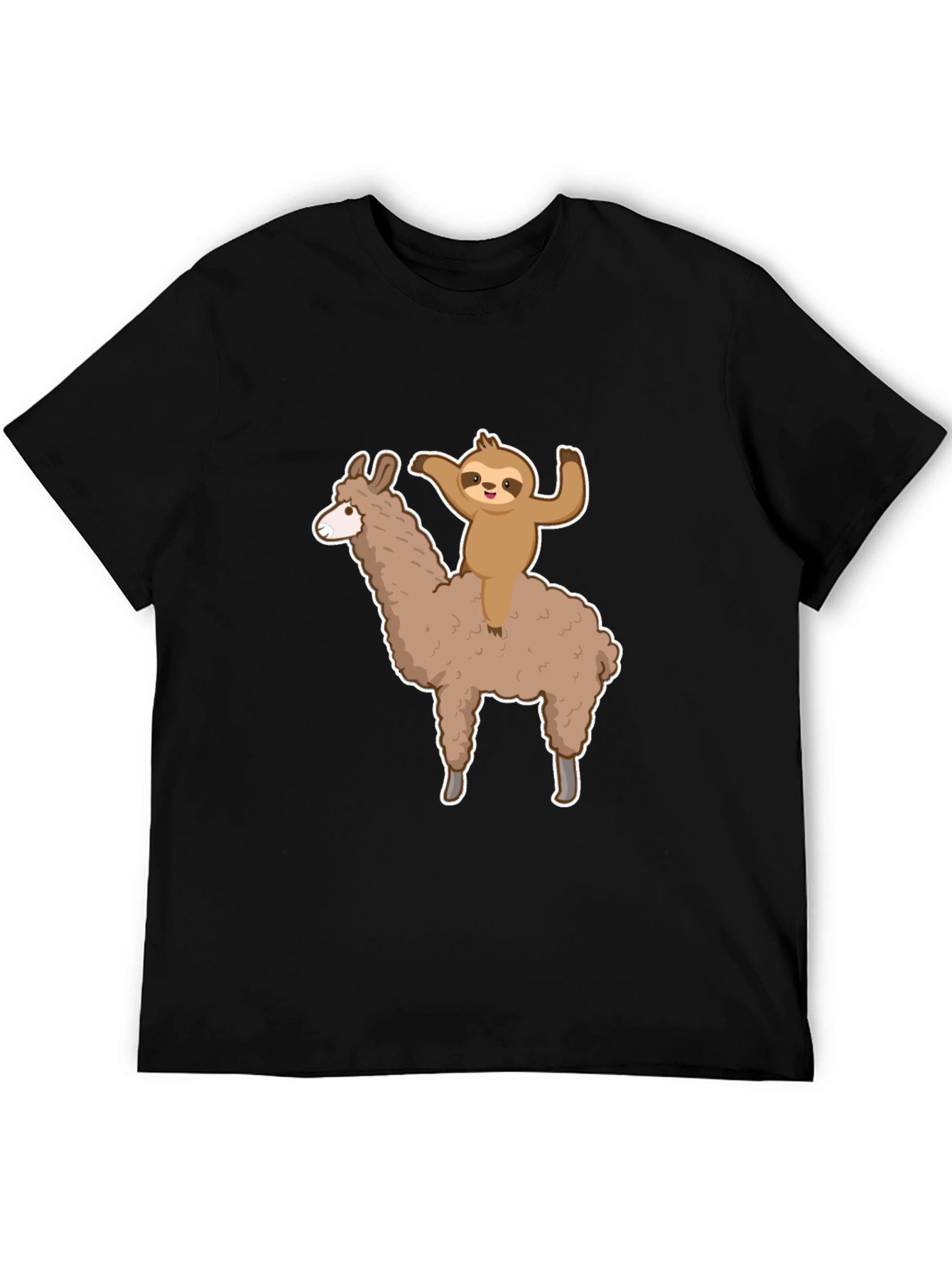Black Sloth Riding Llama Graphic Tee - Men's Black T-Shirt view 5
