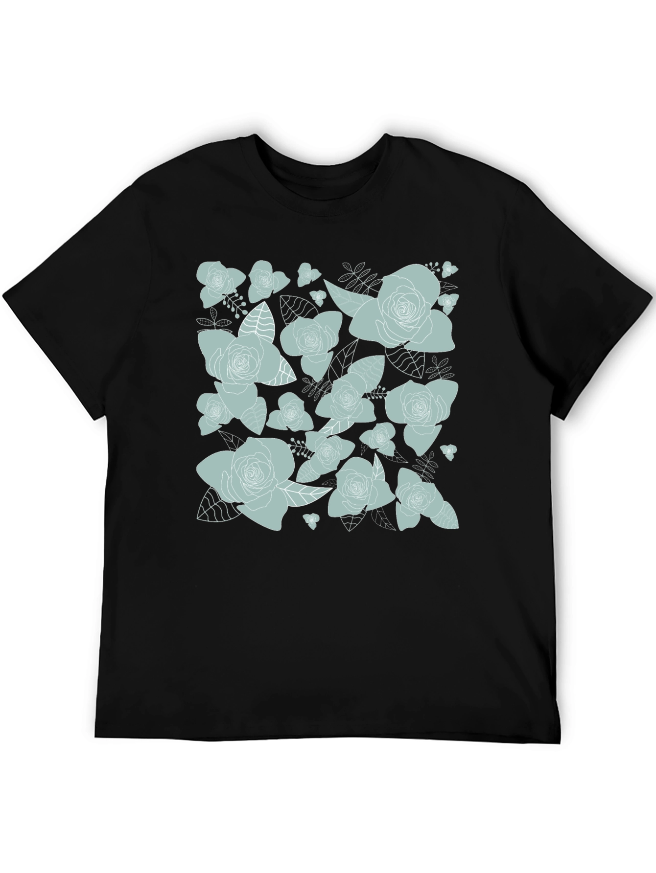 Black Floral Rose Print T-Shirt - Black view 5