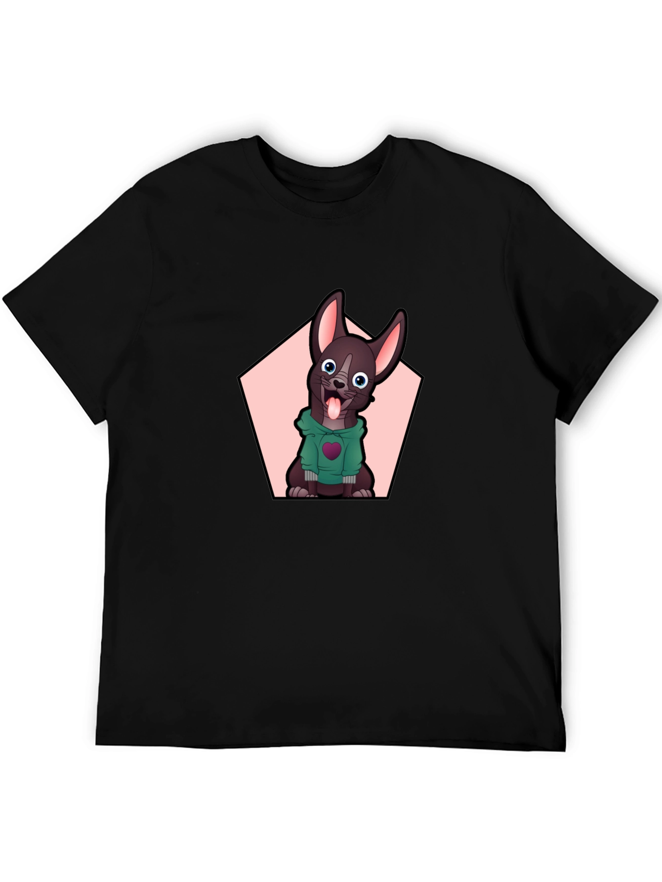 Black Cartoon Dog Graphic Tee - Black Cotton Blend view 5