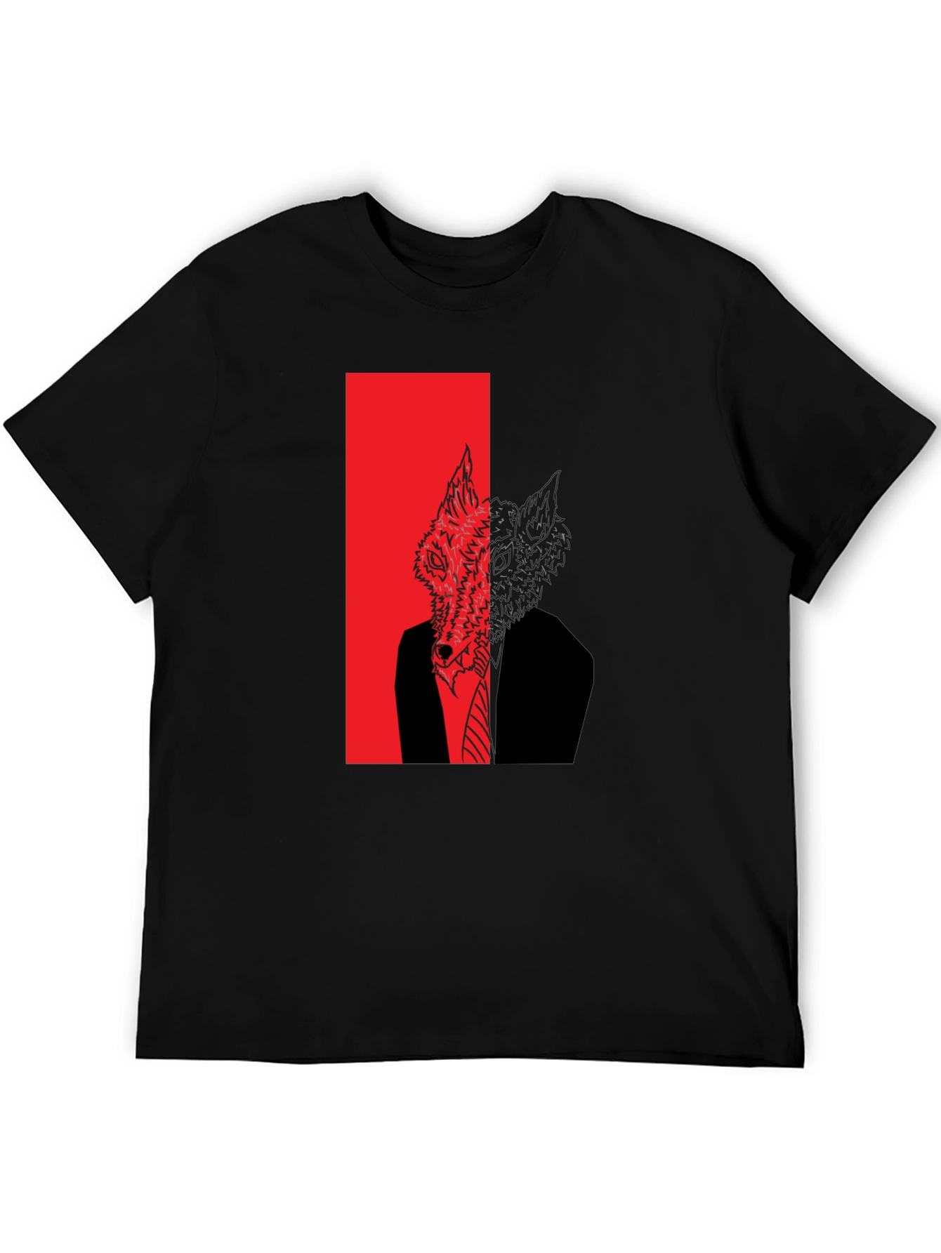 Black Wolf in Suit Graphic Tee - Men's Black T-Shirt view 5