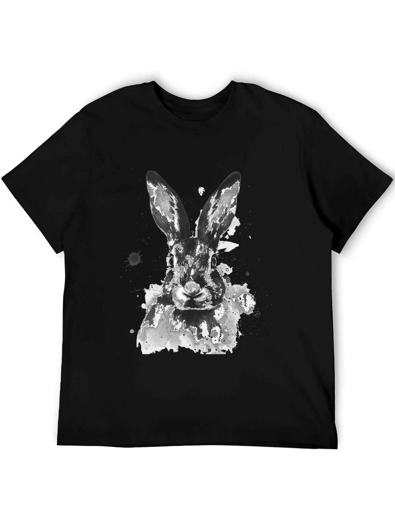 Black Rabbit Watercolor Graphic Tee - Casual Black T-Shirt view 5