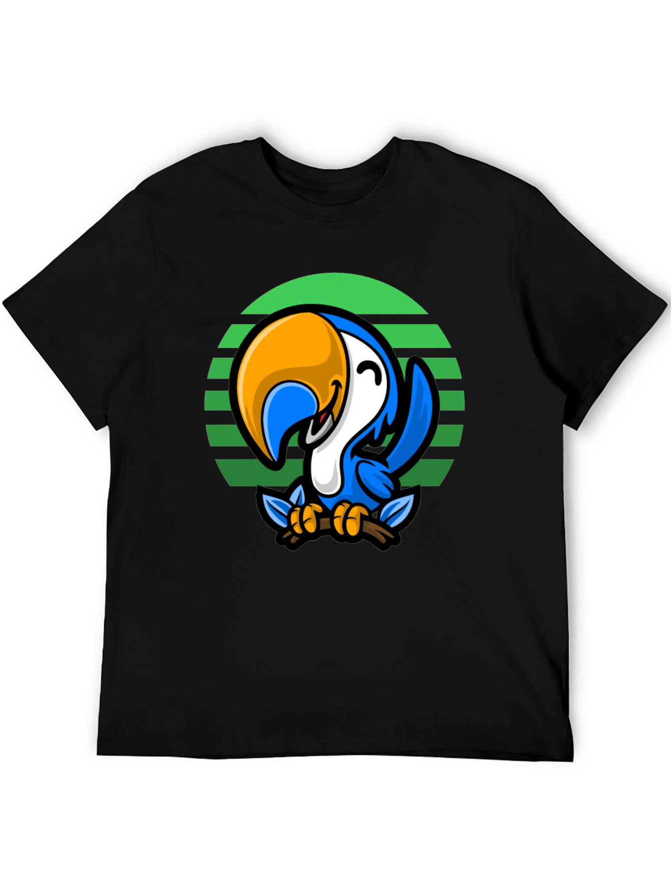 Black Cartoon Parrot Graphic Tee - Men's Black T-Shirt view 5