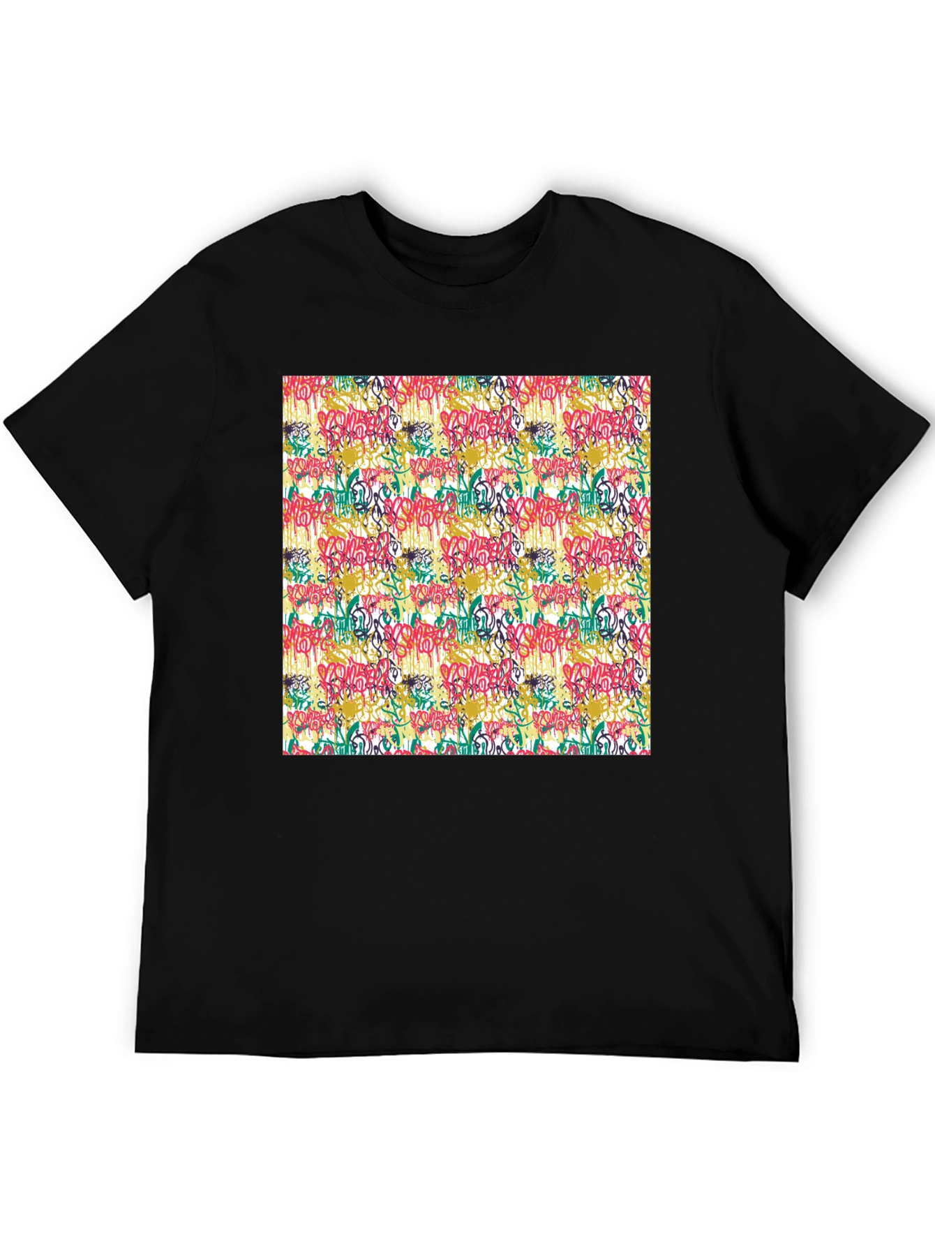 Black Graffiti Print Black Crew Neck T-Shirt view 5