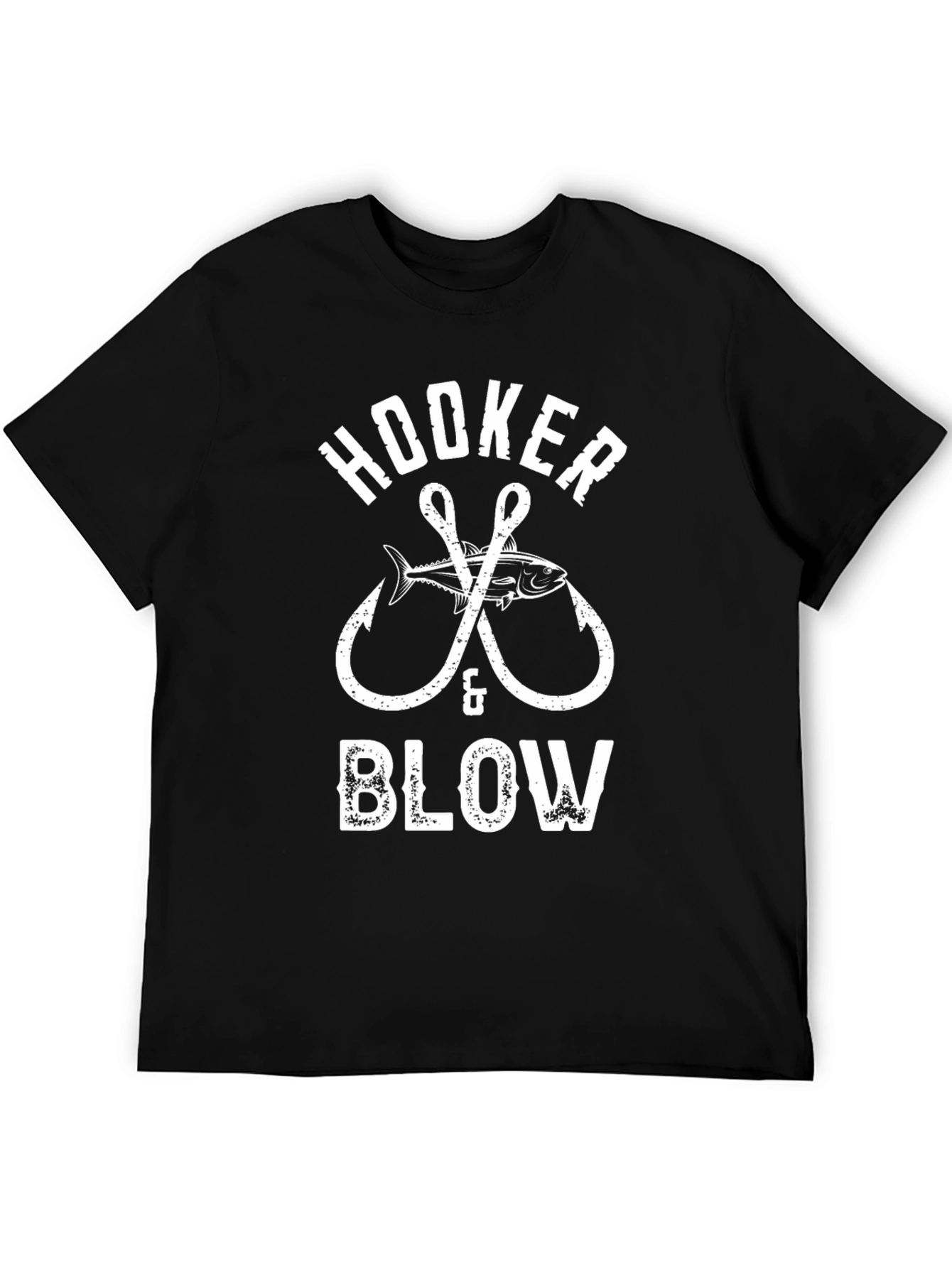 Black Hooker & Blow Funny Fishing T-Shirt - Black view 5