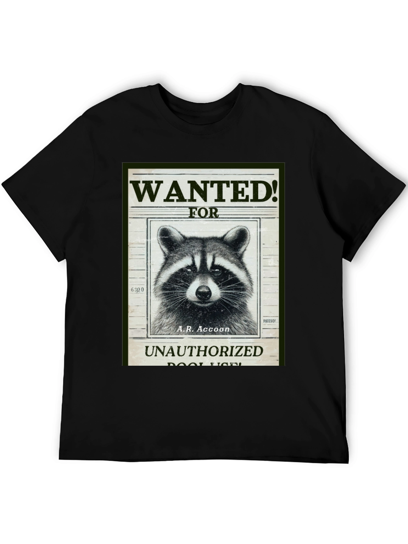 Black Raccoon Wanted T-Shirt - A.R. Accoon - Funny Graphic Tee view 5