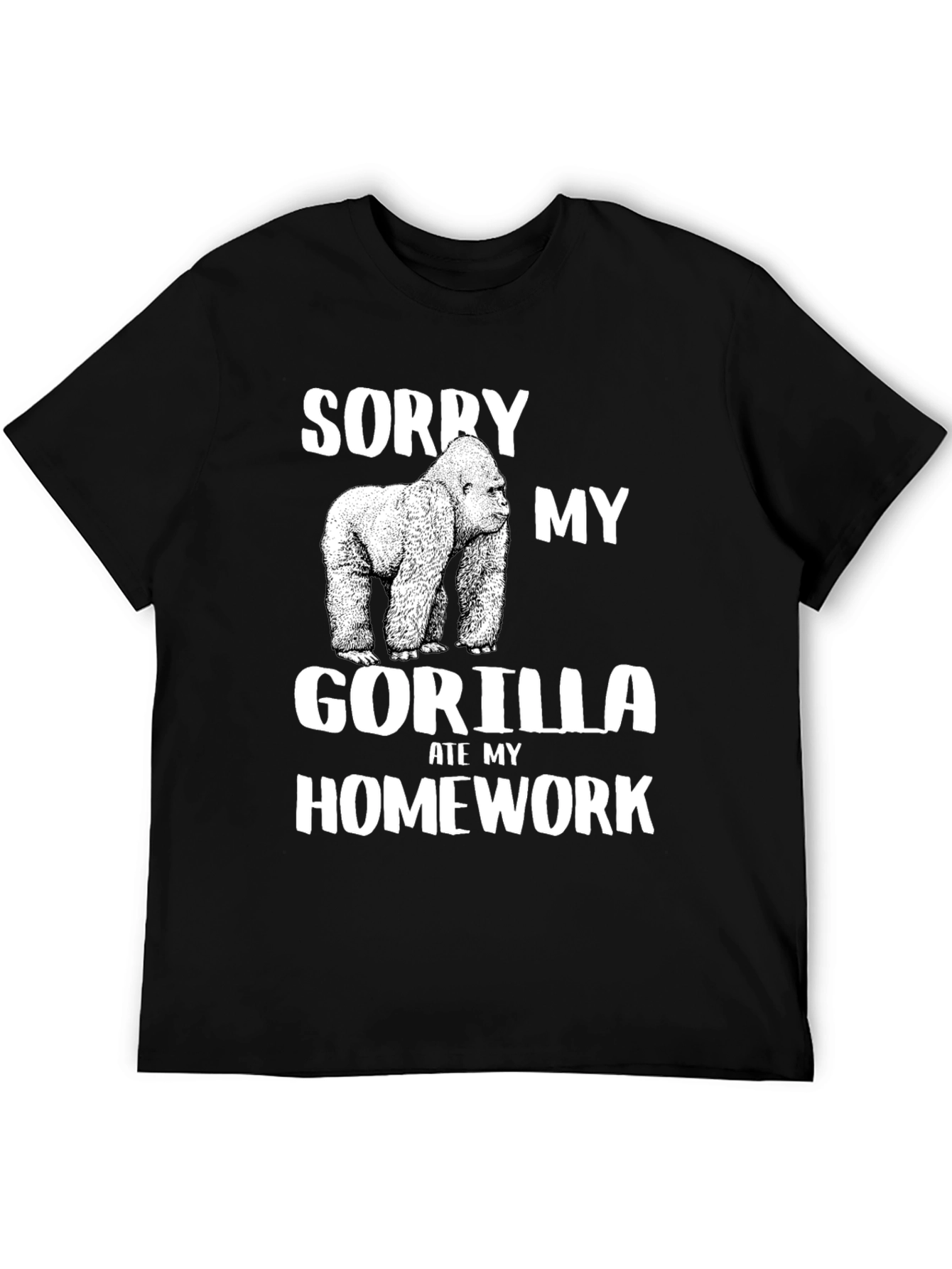 Black Sorry My Gorilla Ate My Homework T-Shirt view 5