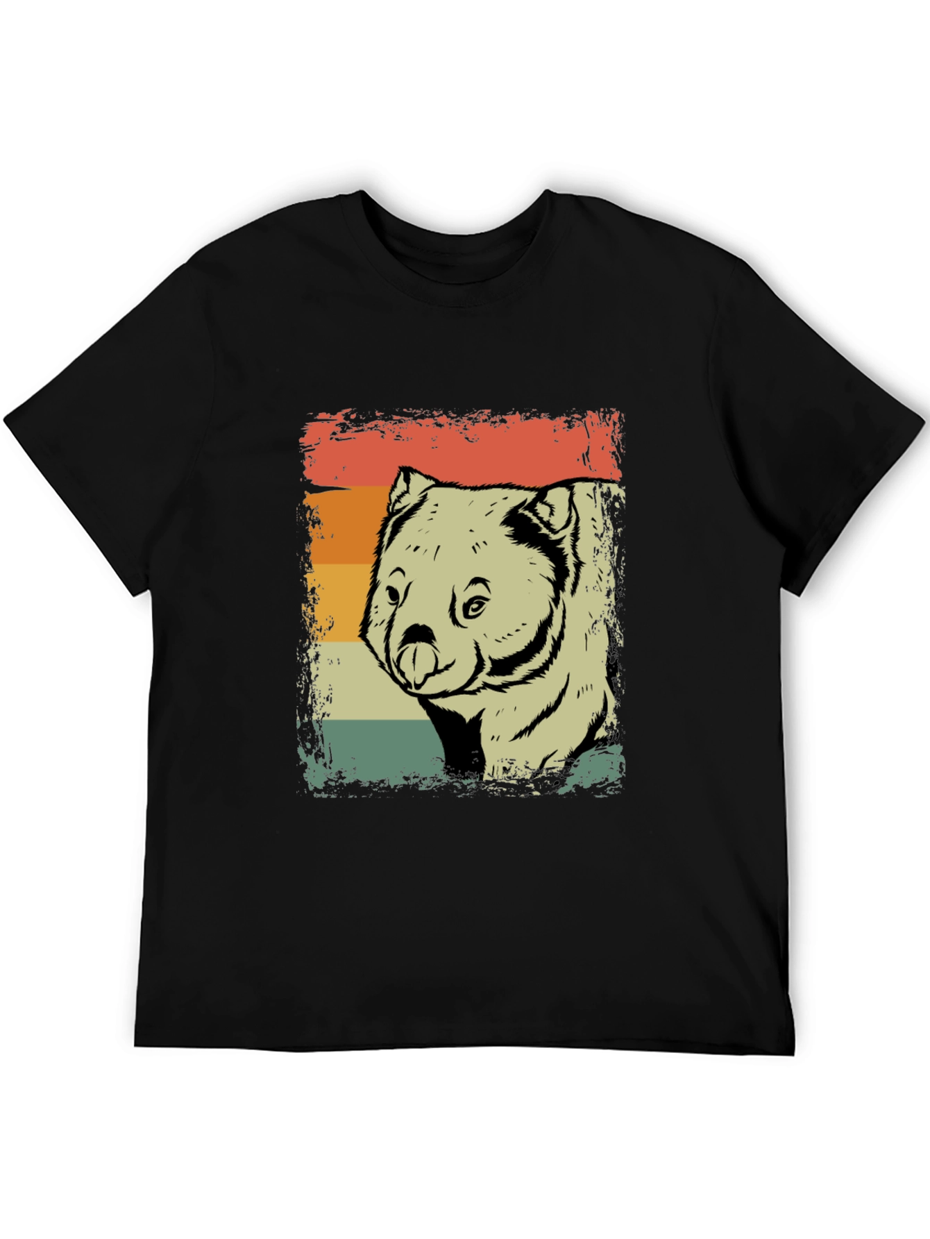 Black Retro Wombat T-Shirt - Distressed Vintage Style view 5