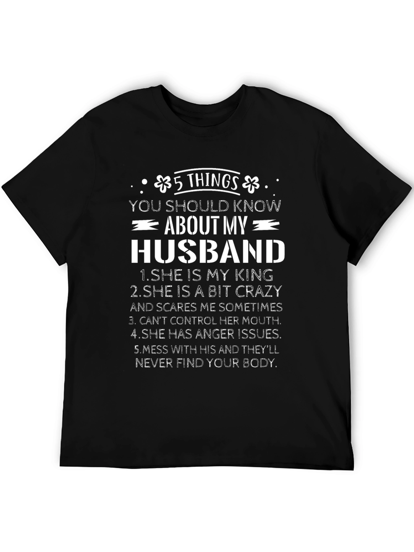 Black 5 Things About My Husband Funny T-Shirt view 5