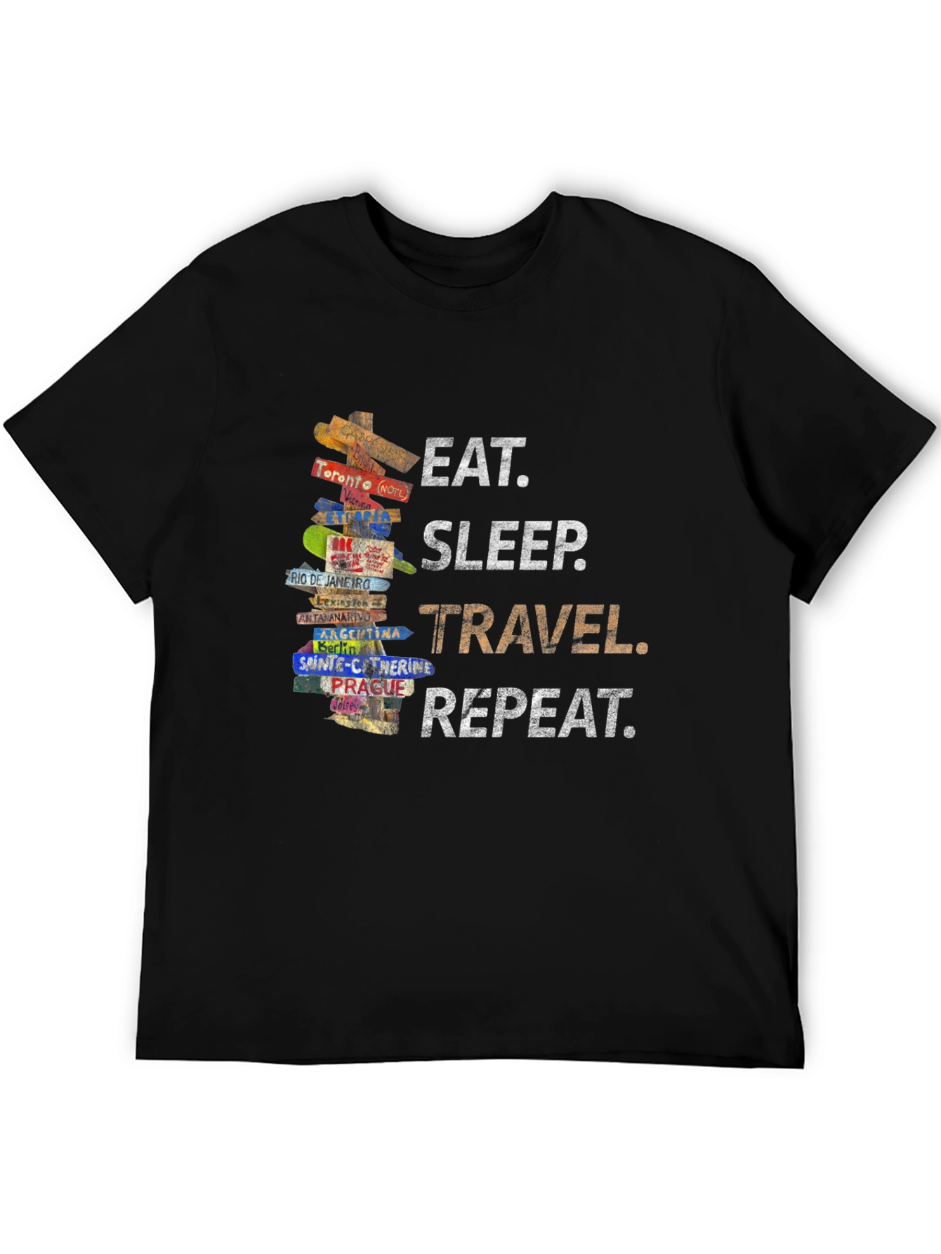 Black Eat Sleep Travel Repeat T-Shirt - Wanderlust Tee view 5