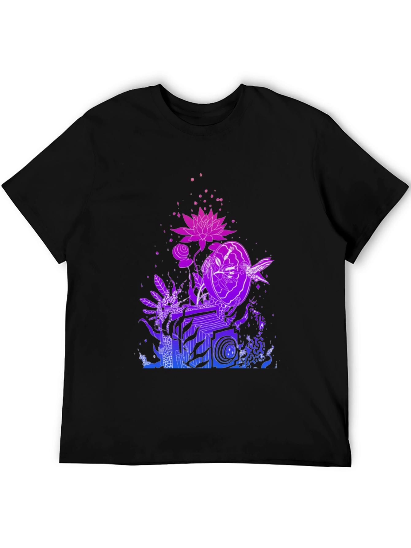 Black Vaporwave Botanical Graphic Tee - Black Cotton Blend view 5