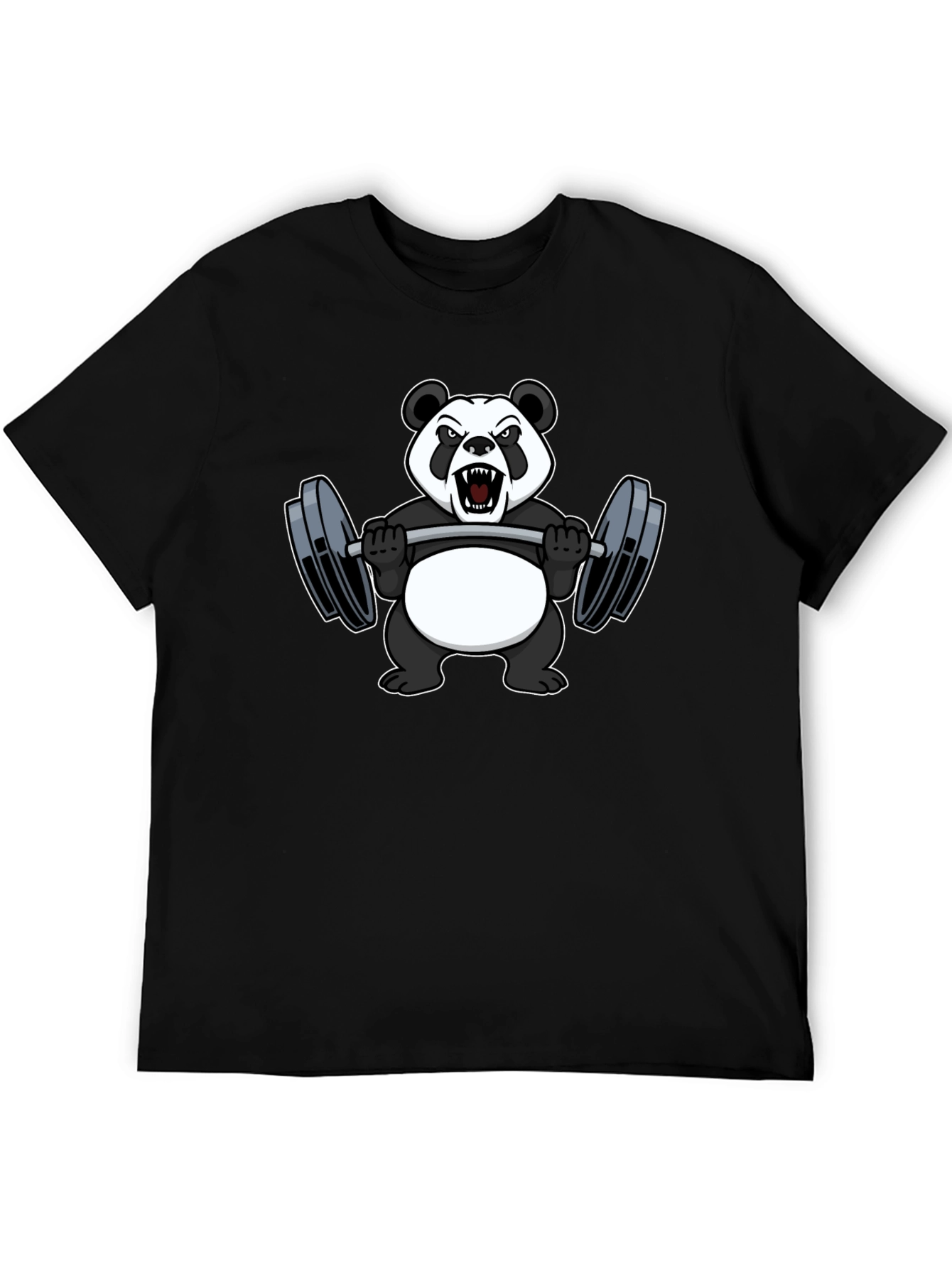 Black Panda Lifting Weights Graphic Tee - Black Cotton T-Shirt view 5