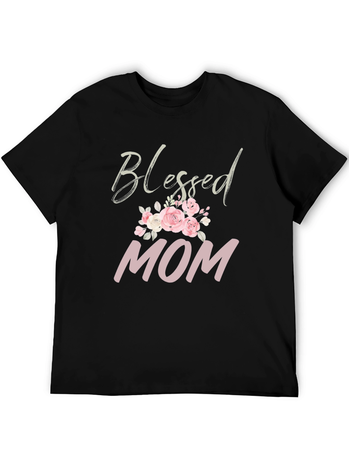 Black Blessed Mom Floral Graphic T-Shirt view 5