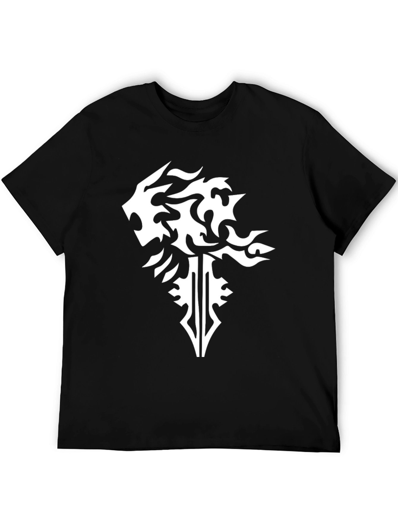 Black Black T-Shirt with Abstract Lion & Sword Design view 5