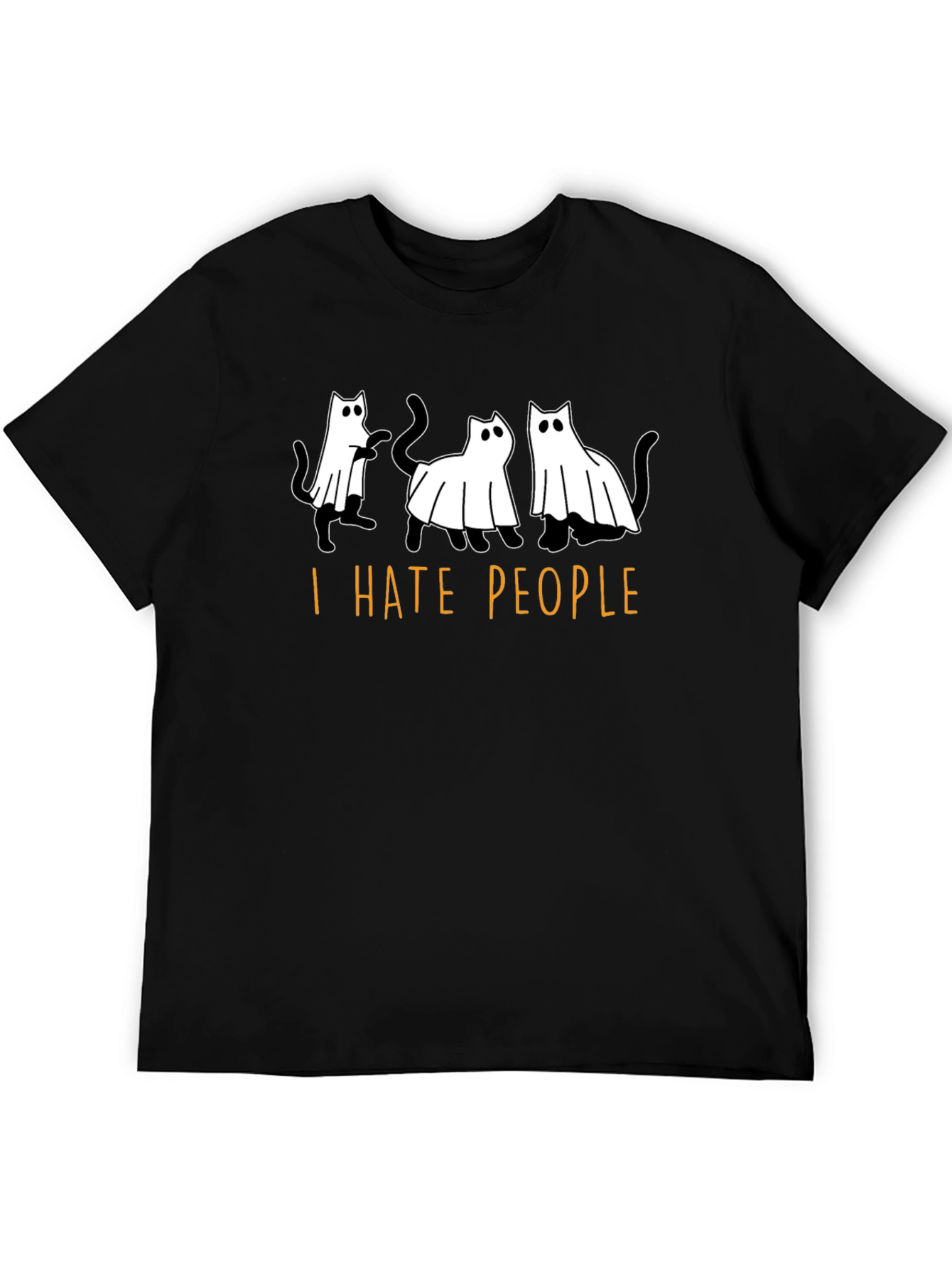 Black I Hate People Ghost Cats Black T-Shirt view 5