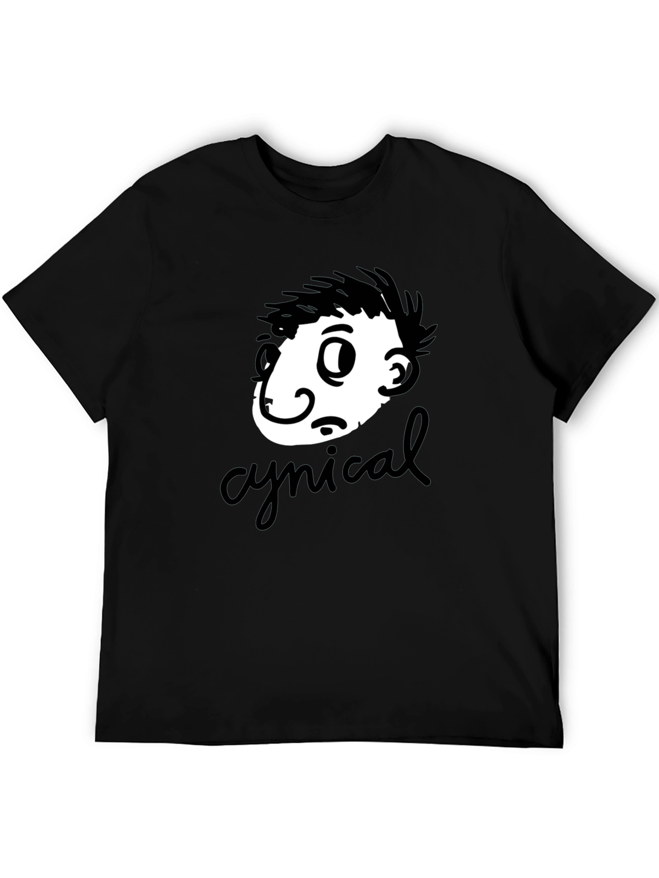 Black Cynical Cartoon Graphic T-Shirt - Black view 5