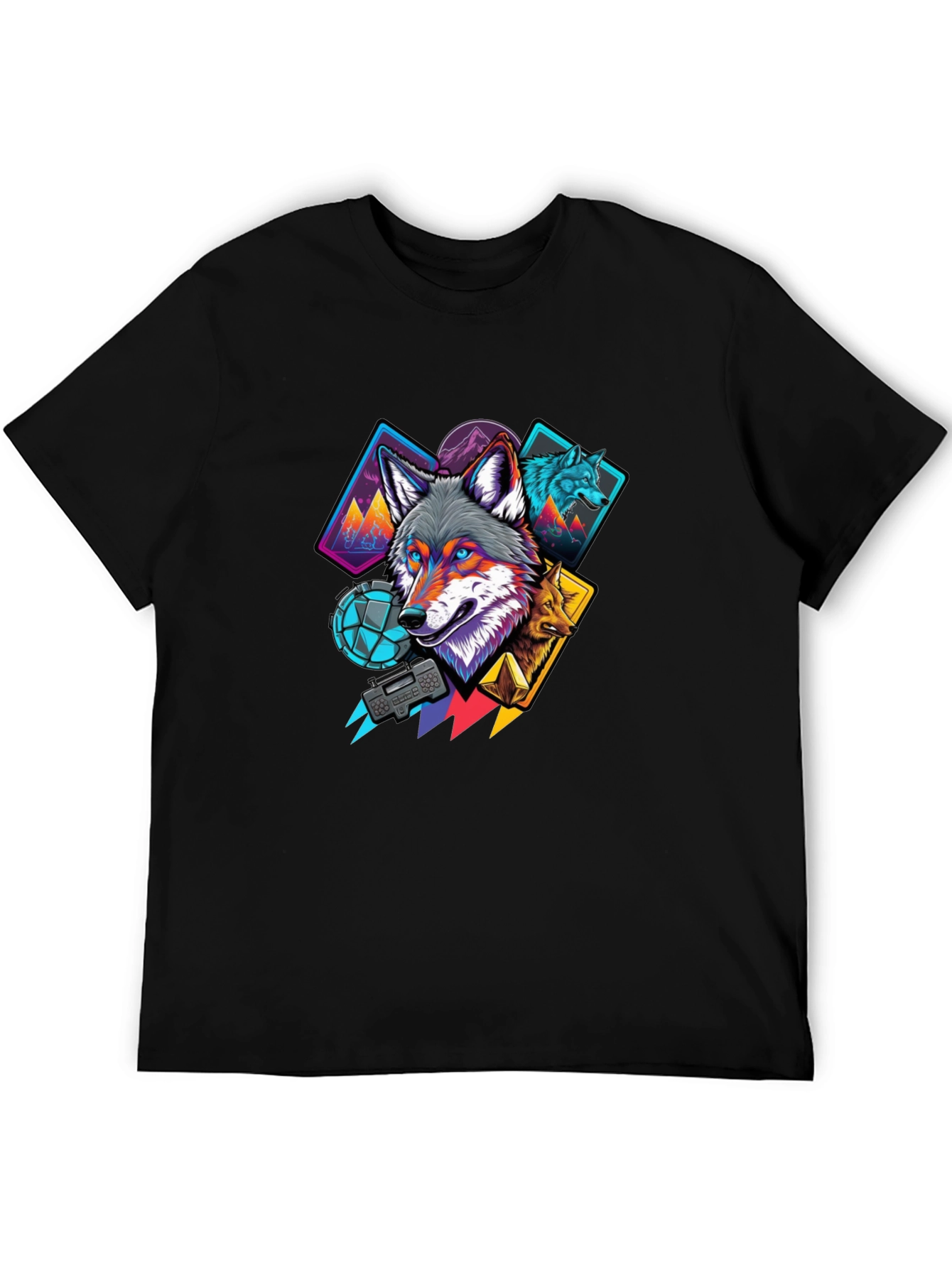 Black Wolf Graphic Print Black T-Shirt view 5