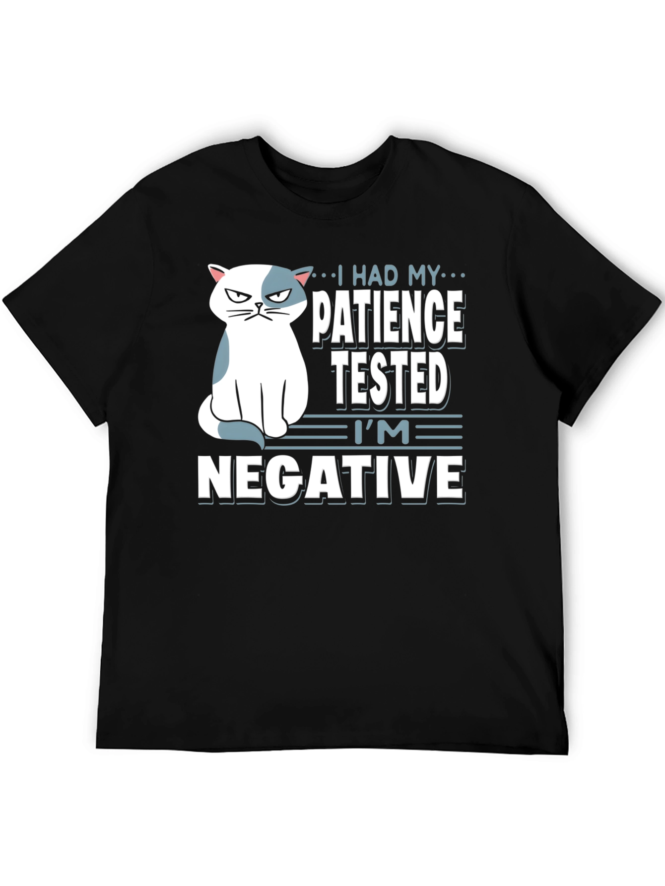 Black Humorous Cat Patience Tested Black T-Shirt view 5