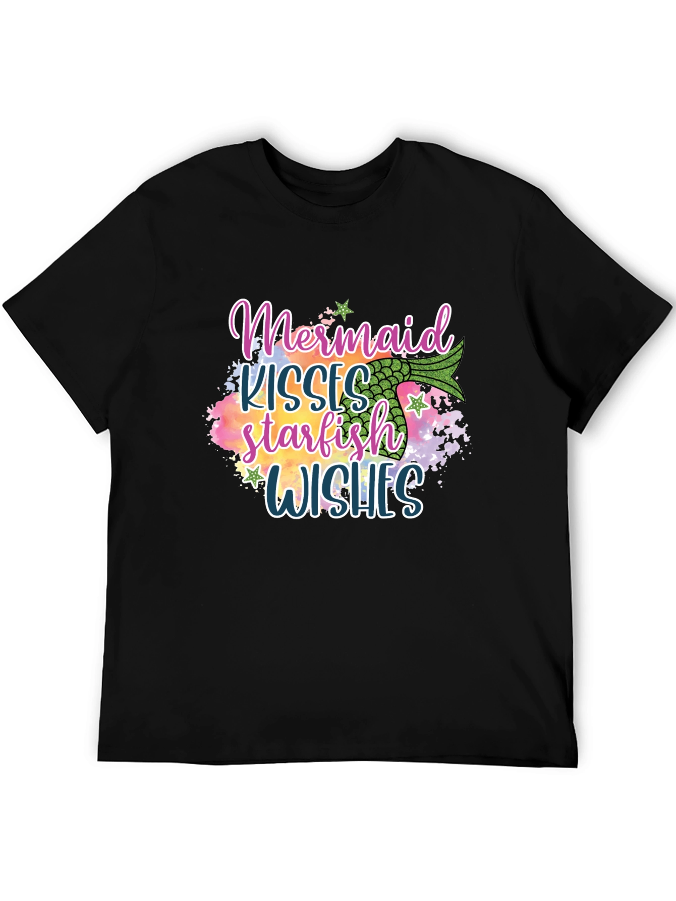 Black Mermaid Kisses Starfish Wishes Graphic Tee view 5