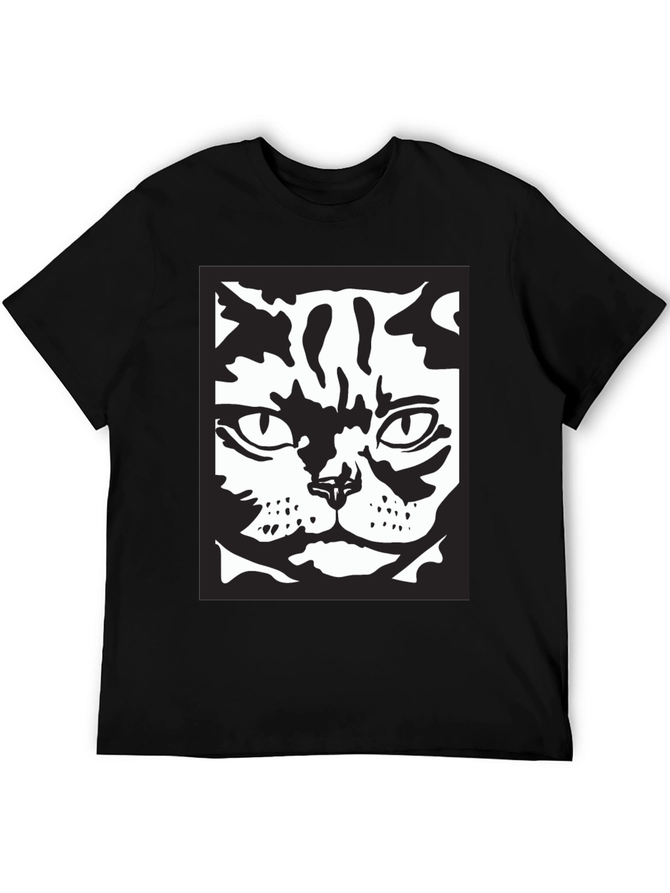 Black Cool Cat Face Graphic Black T-Shirt view 5