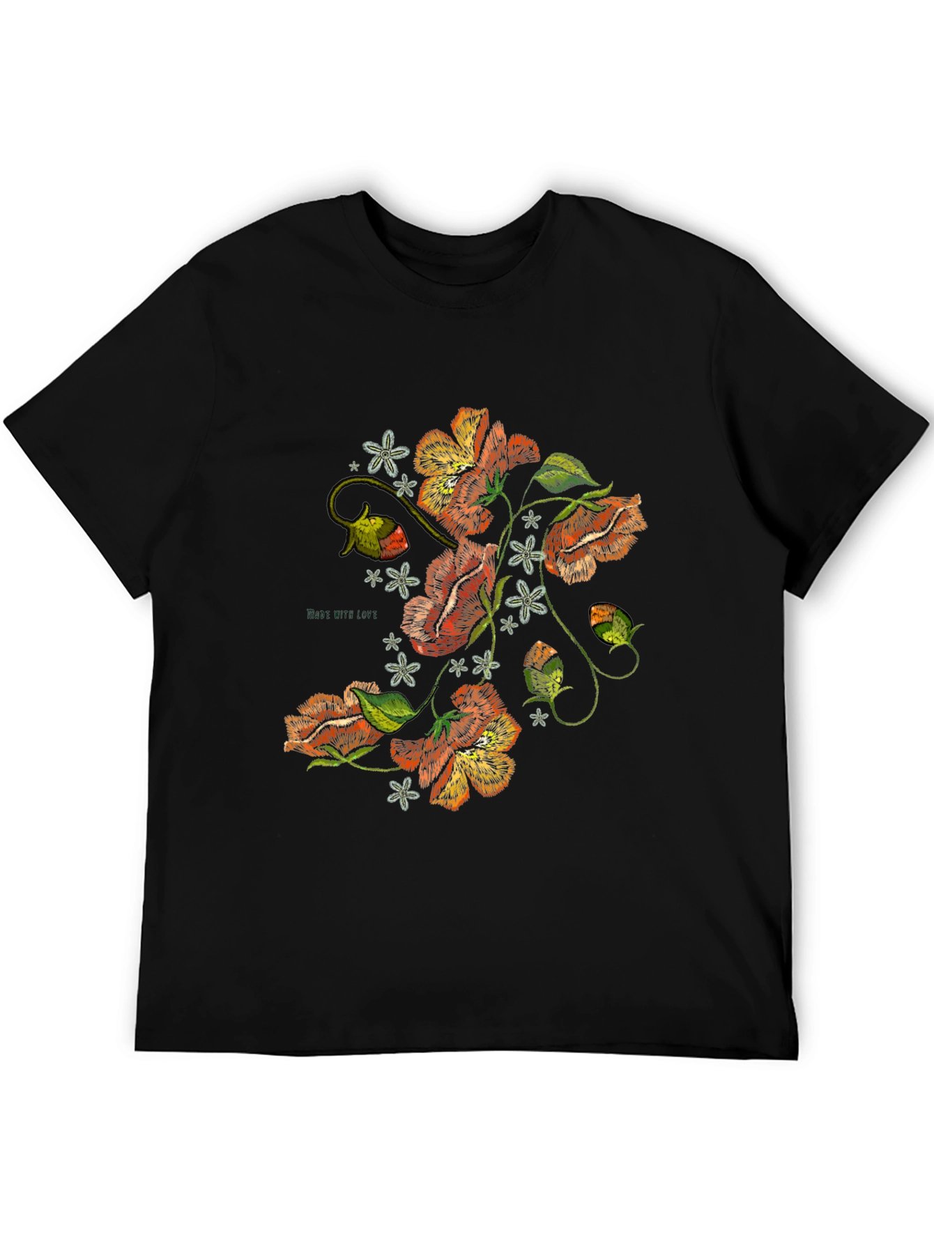 Black Floral Embroidered Graphic Black T-Shirt view 5