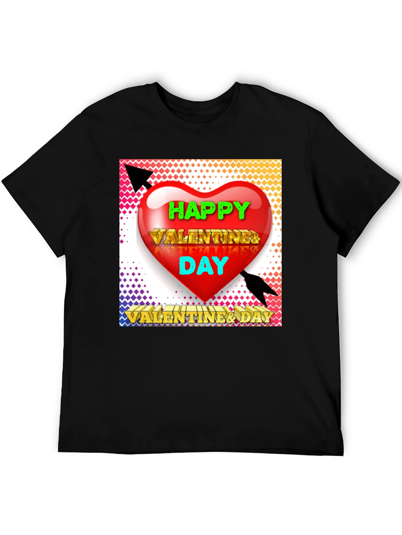 Black Happy Valentine's Day T-Shirt, Heart Arrow Design view 5