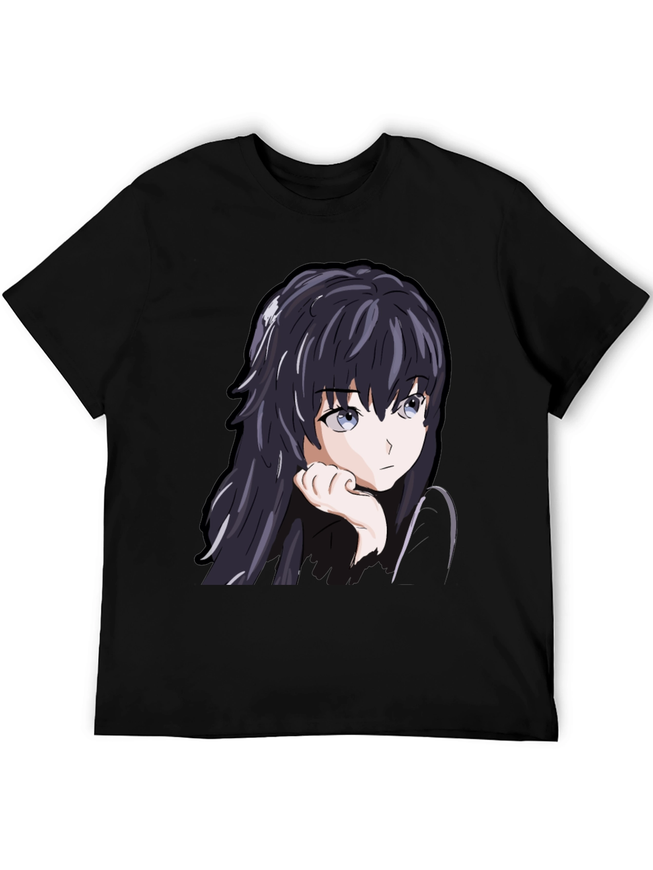 Black Anime Girl Graphic Tee - Black Cotton Casual T-Shirt view 5