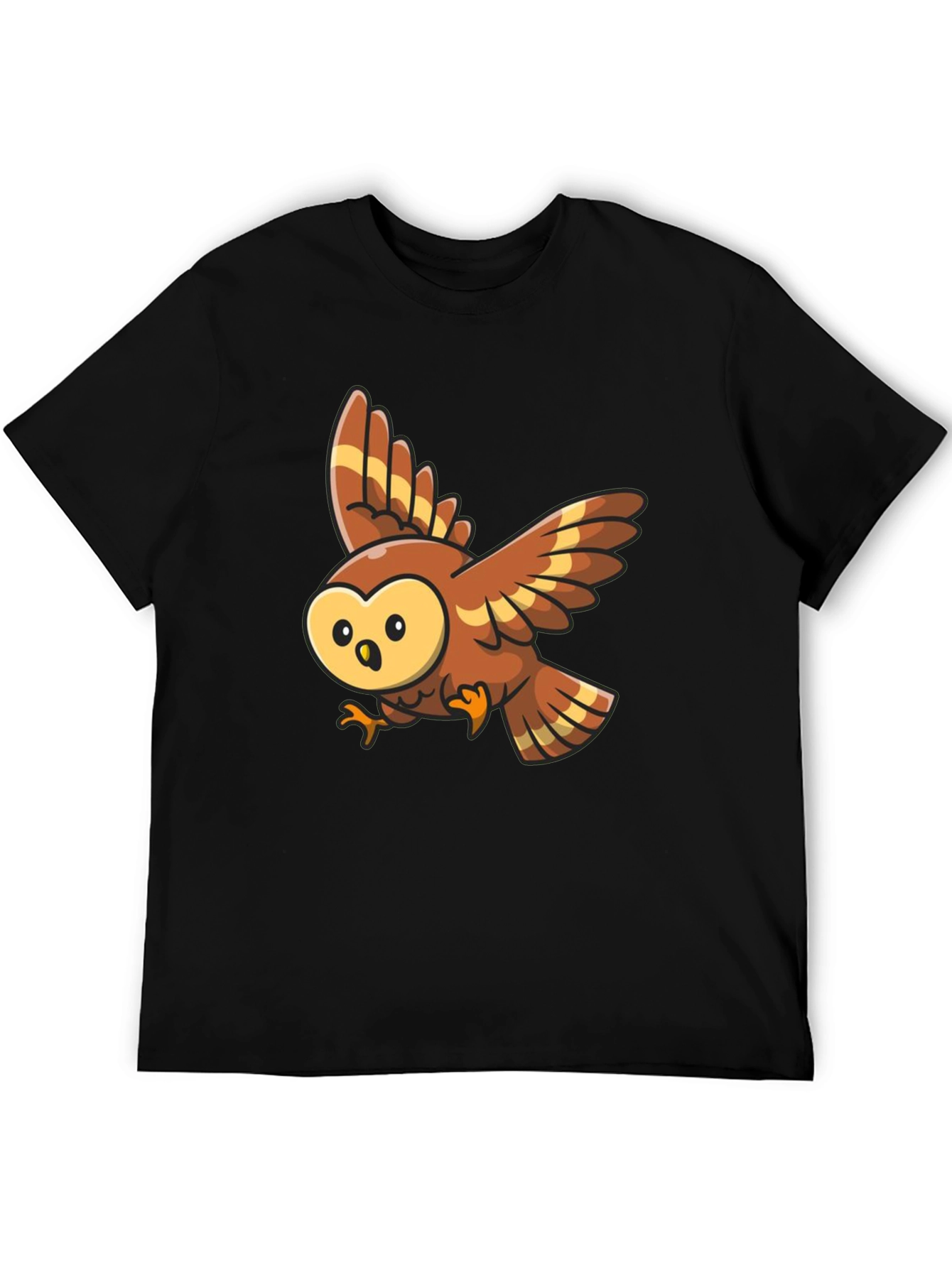 Black Cartoon Owl Graphic Tee - Black Cotton Blend view 5