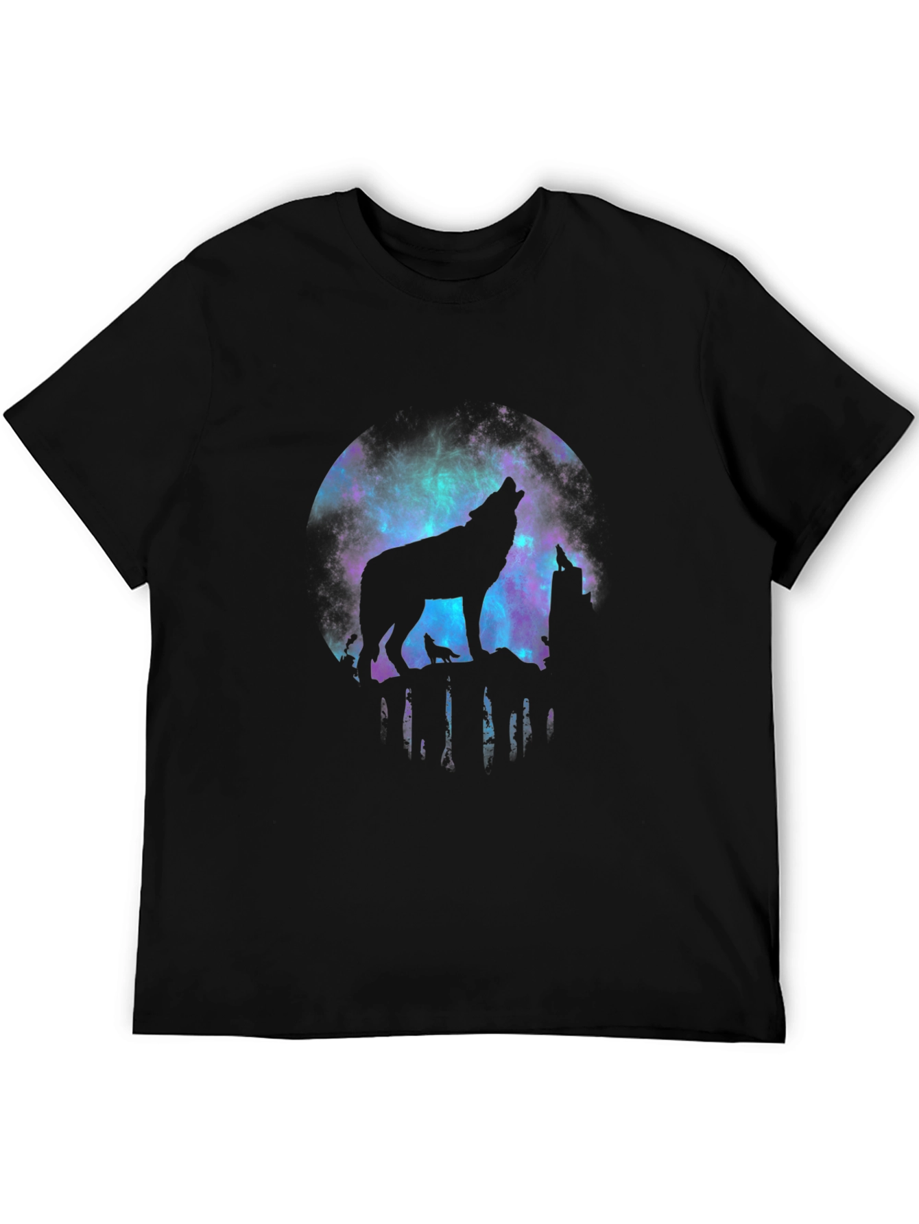 Black Wolf Galaxy T-Shirt - Men's Black Tee view 5