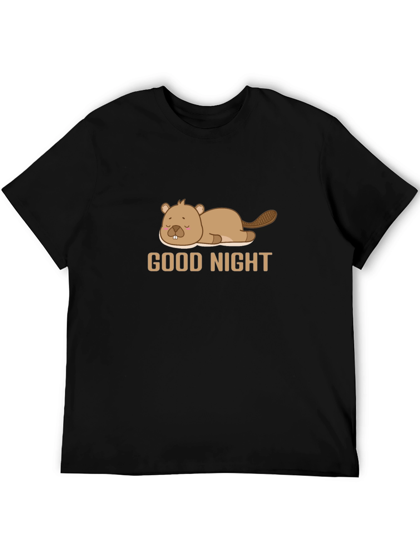 Black Good Night Beaver T-Shirt - Soft Black Cotton Blend view 5