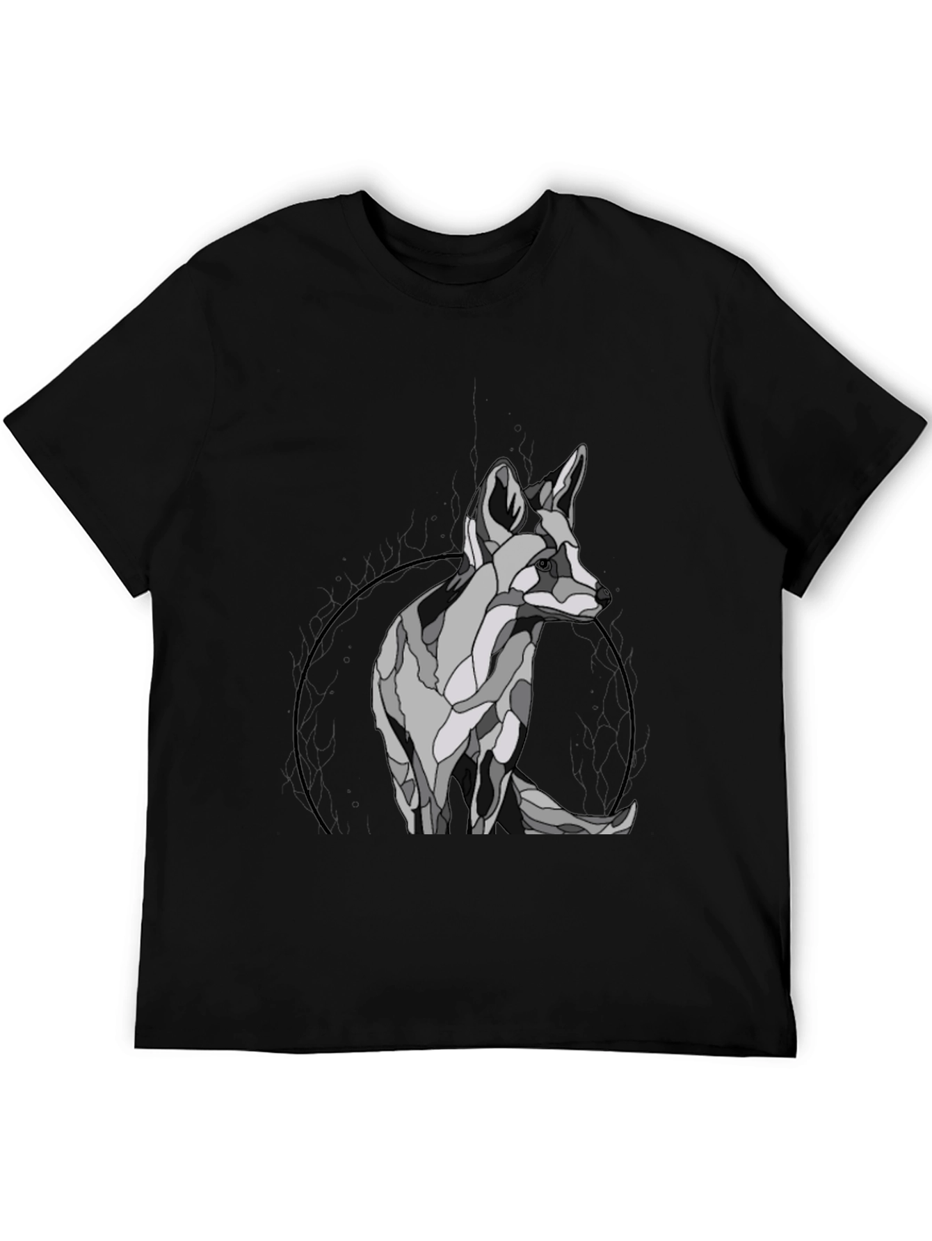Black Geometric Fox Graphic T-Shirt view 5