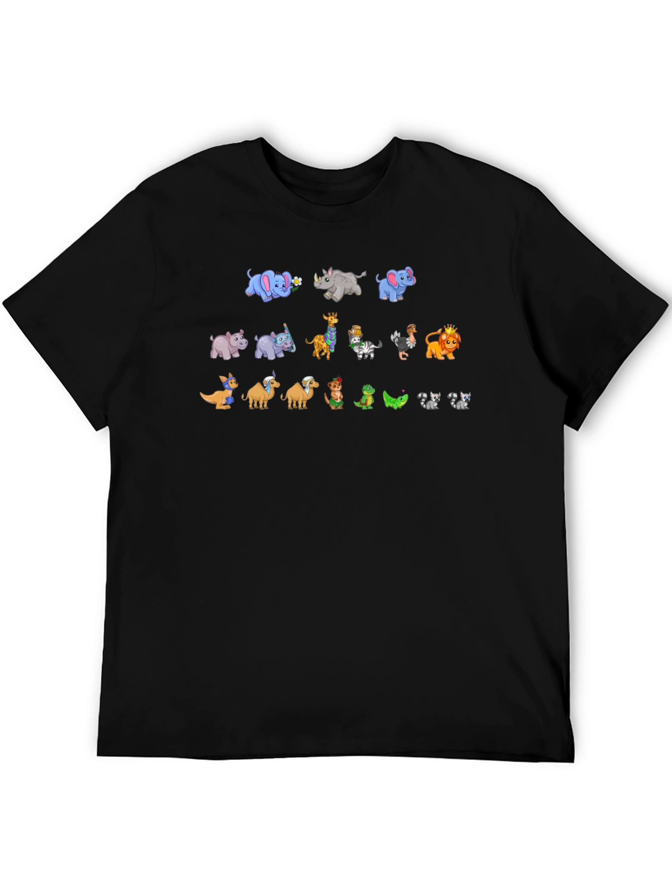 Black Cartoon Animals on Black Crewneck T-Shirt view 5