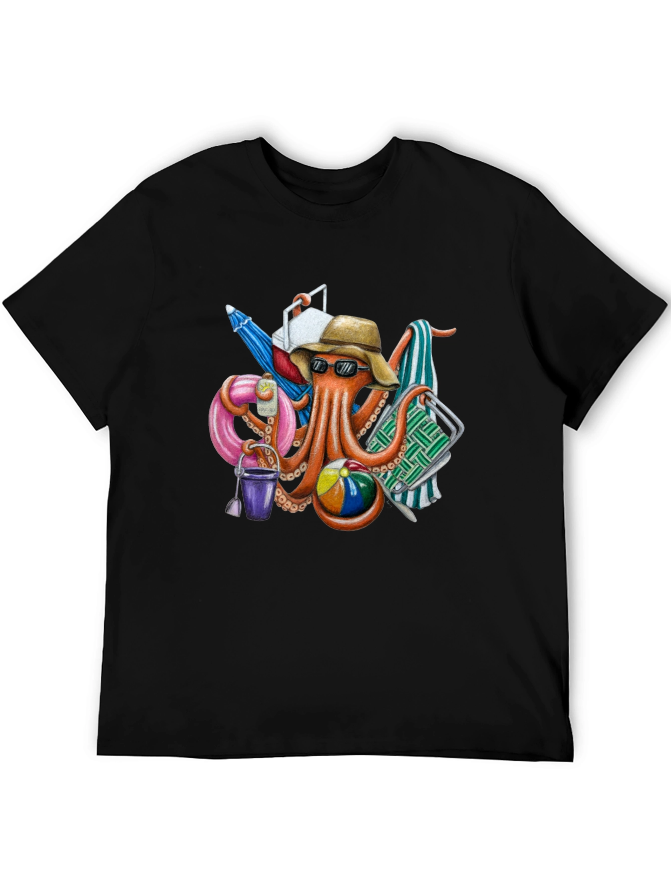 Black Beach Octopus Graphic T-Shirt - Summer Fun! view 5