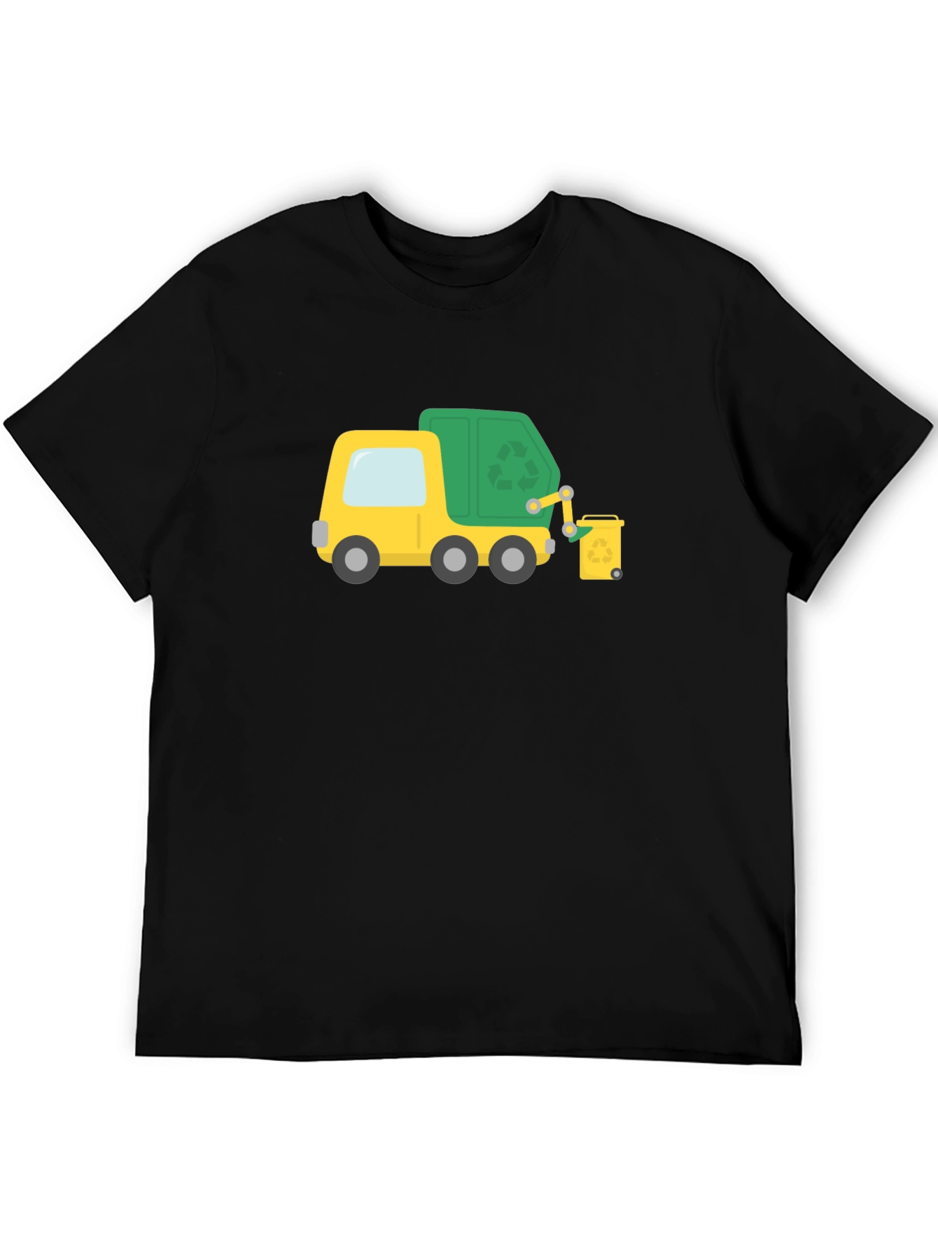 Black Garbage Truck Cartoon Black T-Shirt view 5