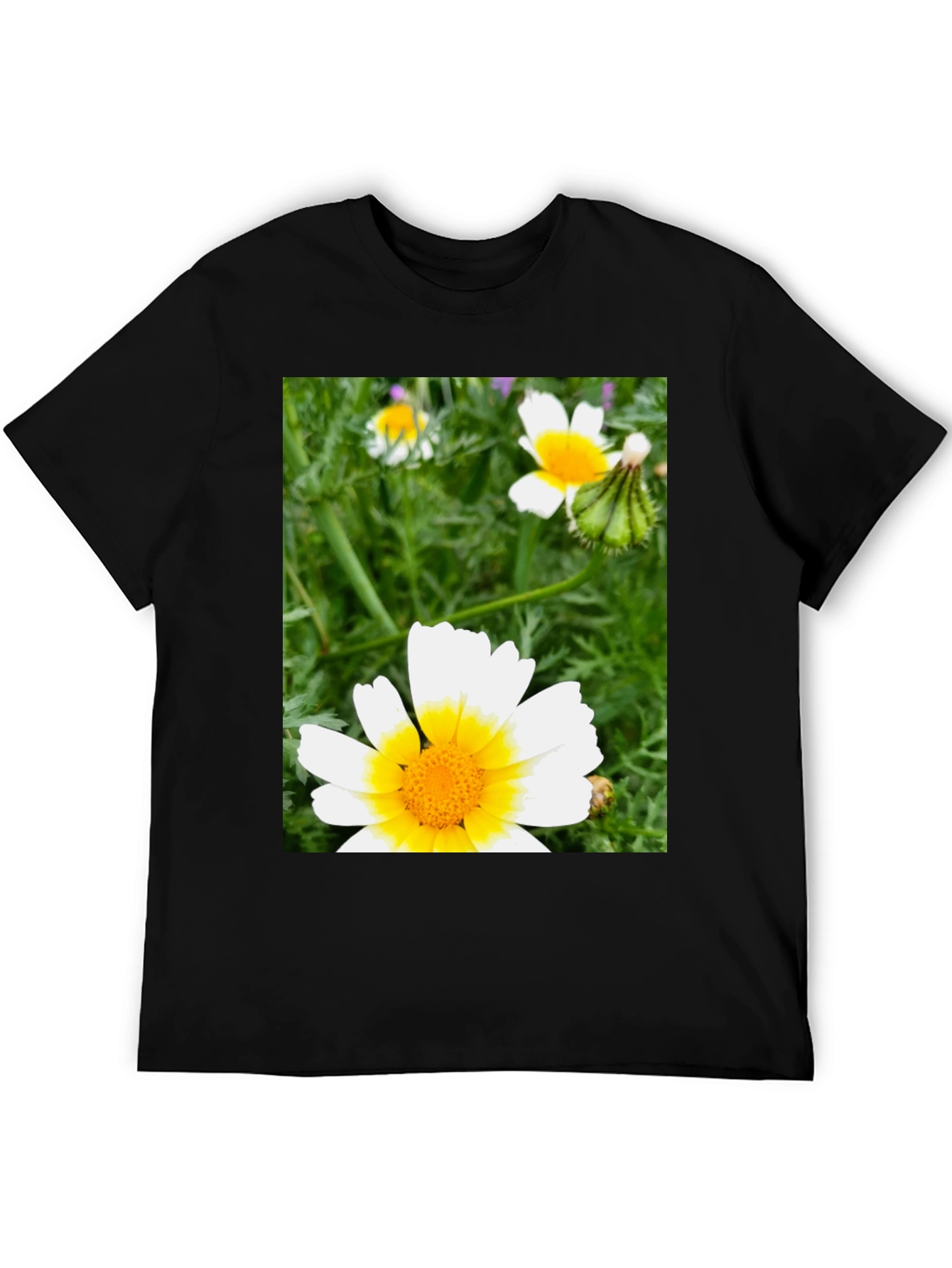 Black Daisy Flower Graphic T-Shirt - Casual Black Tee view 5