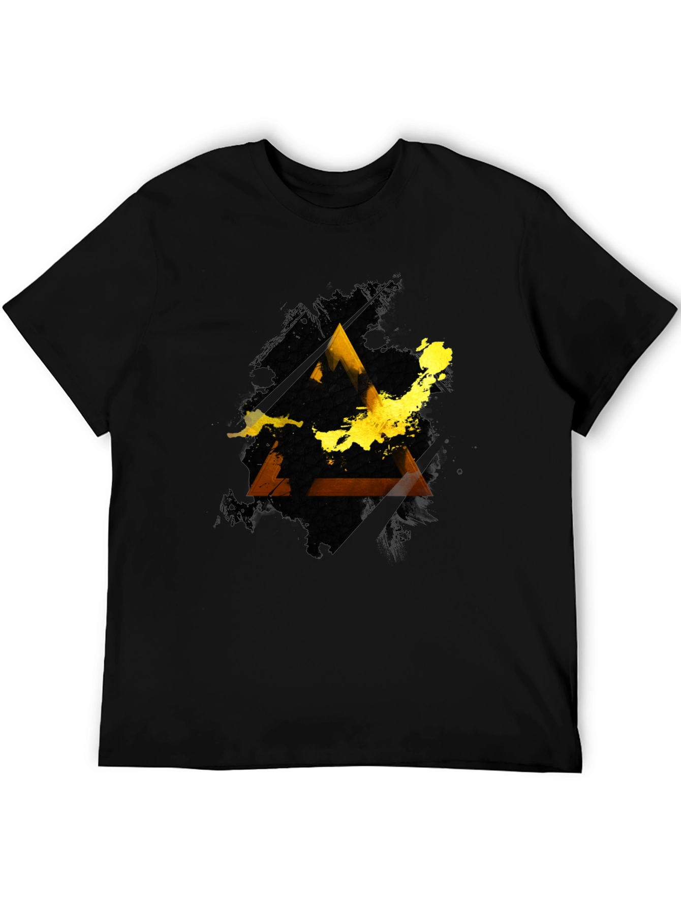 Black Abstract Triangle Graphic Men's Black Tee view 5